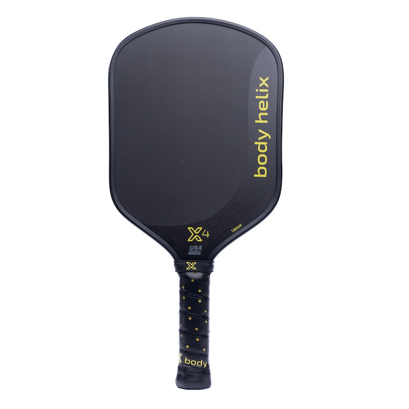 Black and gold pickleball paddle.