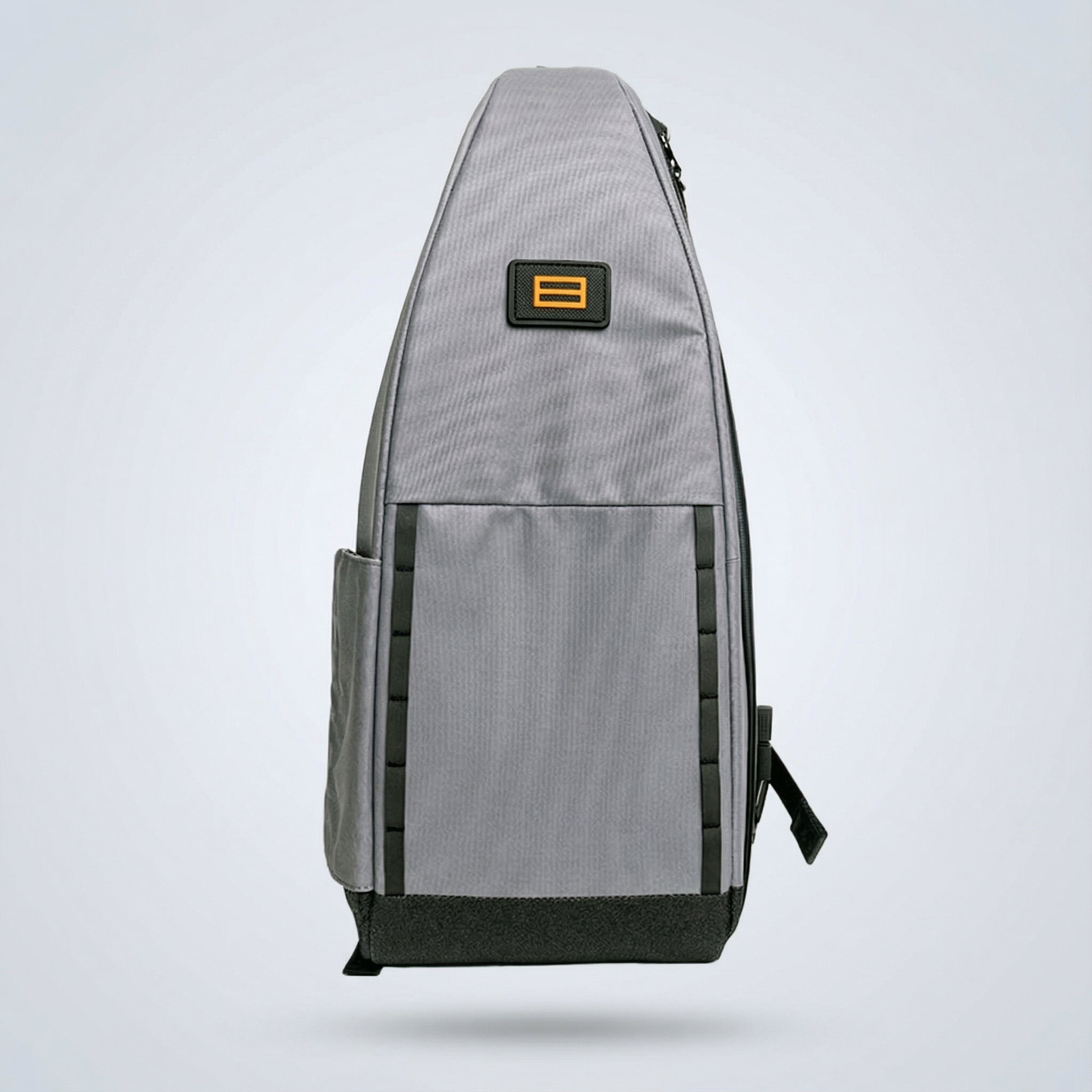 Grey ribbed Cross Court Pickleball Sling by FORWRD, with black base, vertical straps, and an orange rectangular logo.