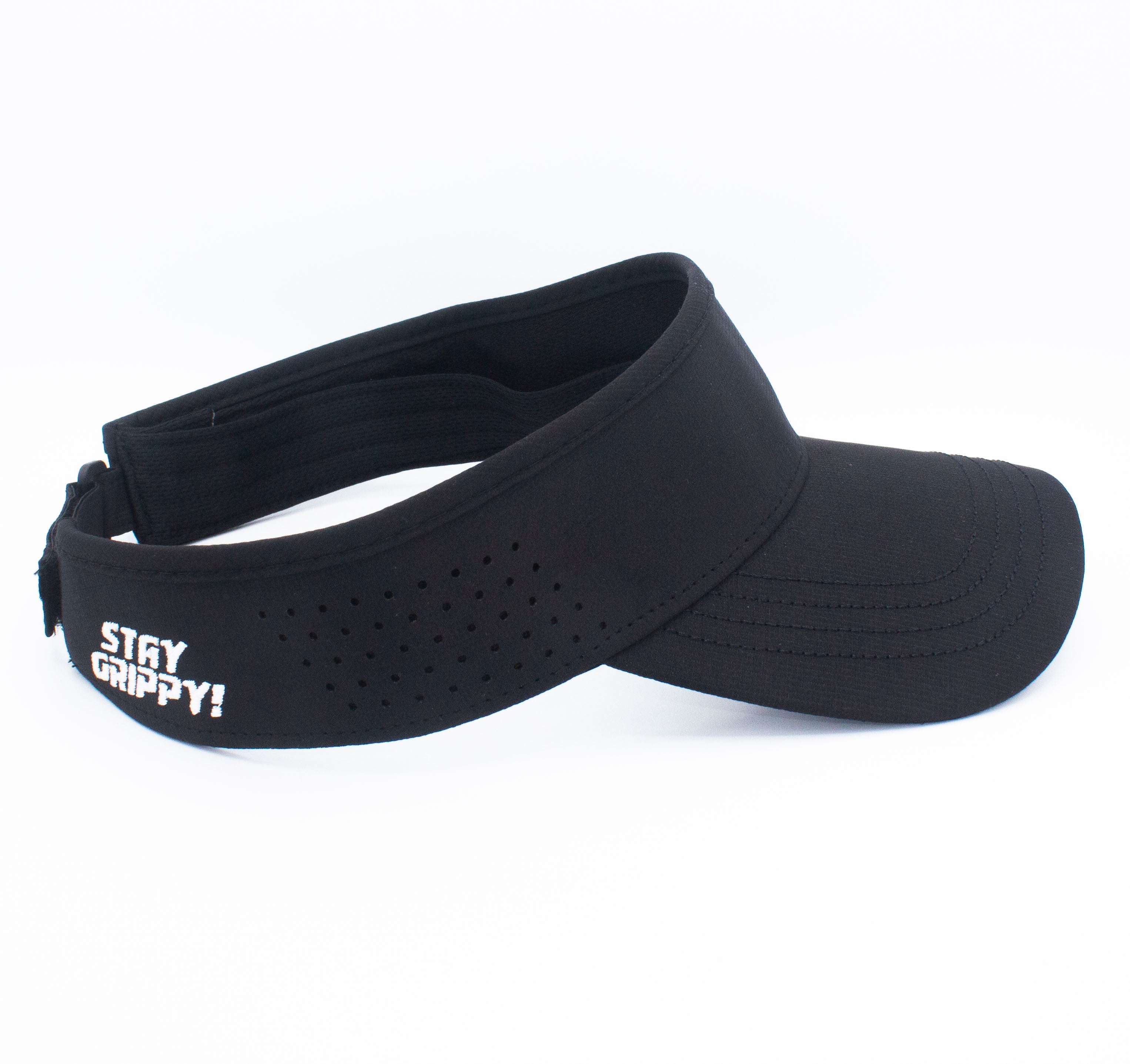Black visor hat with "Stay Grippy!" text on the side.