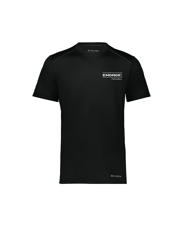 Black Men's Valor Essential Tee by EngagePickleball with a white logo on the chest.