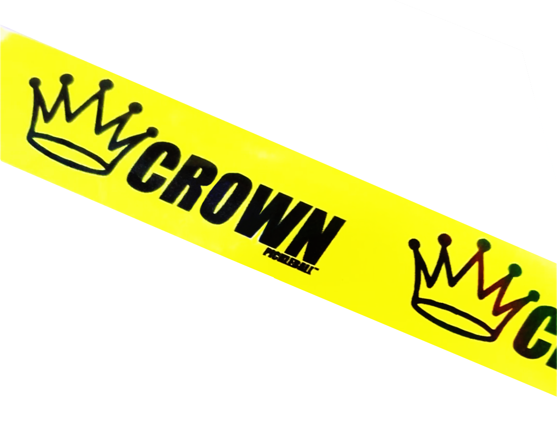 Shiny yellow label with the black text "CROWN" and a crown illustration, with "PICKLEBALL" written in smaller font below the text.
