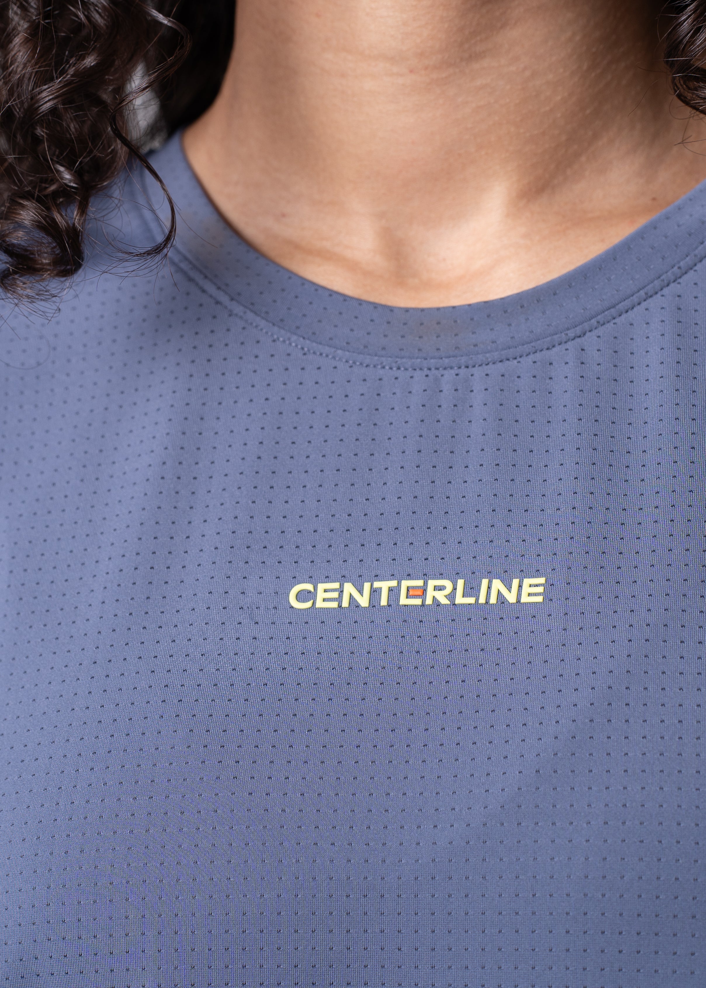 Blue mesh shirt with "CENTERLINE" logo.