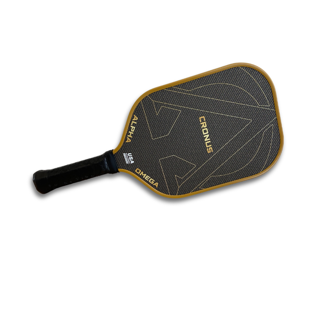 Black and gold pickleball paddle.