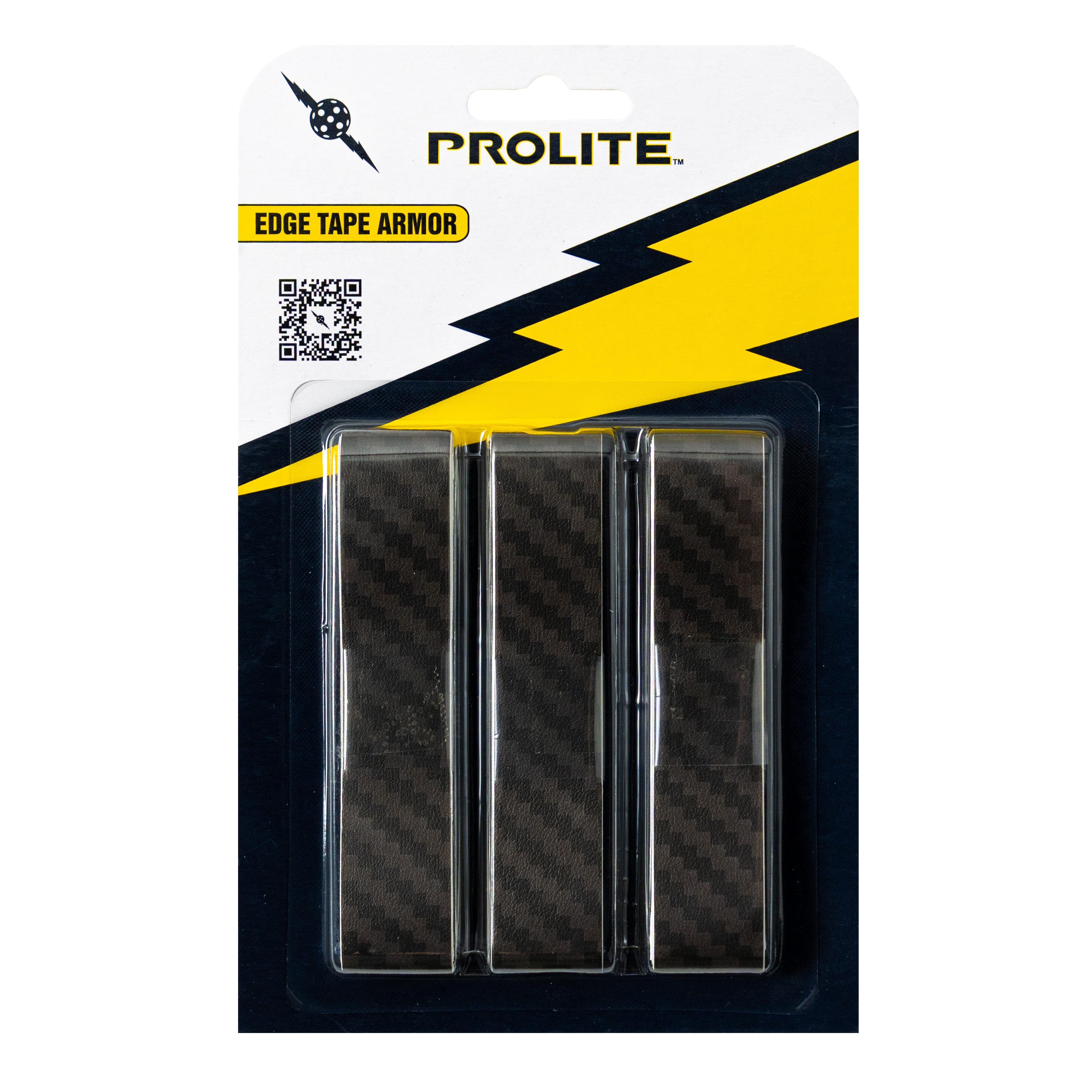 Pro-Lite Edge Tape Armor package with three carbon fiber strips in a clear plastic container.
