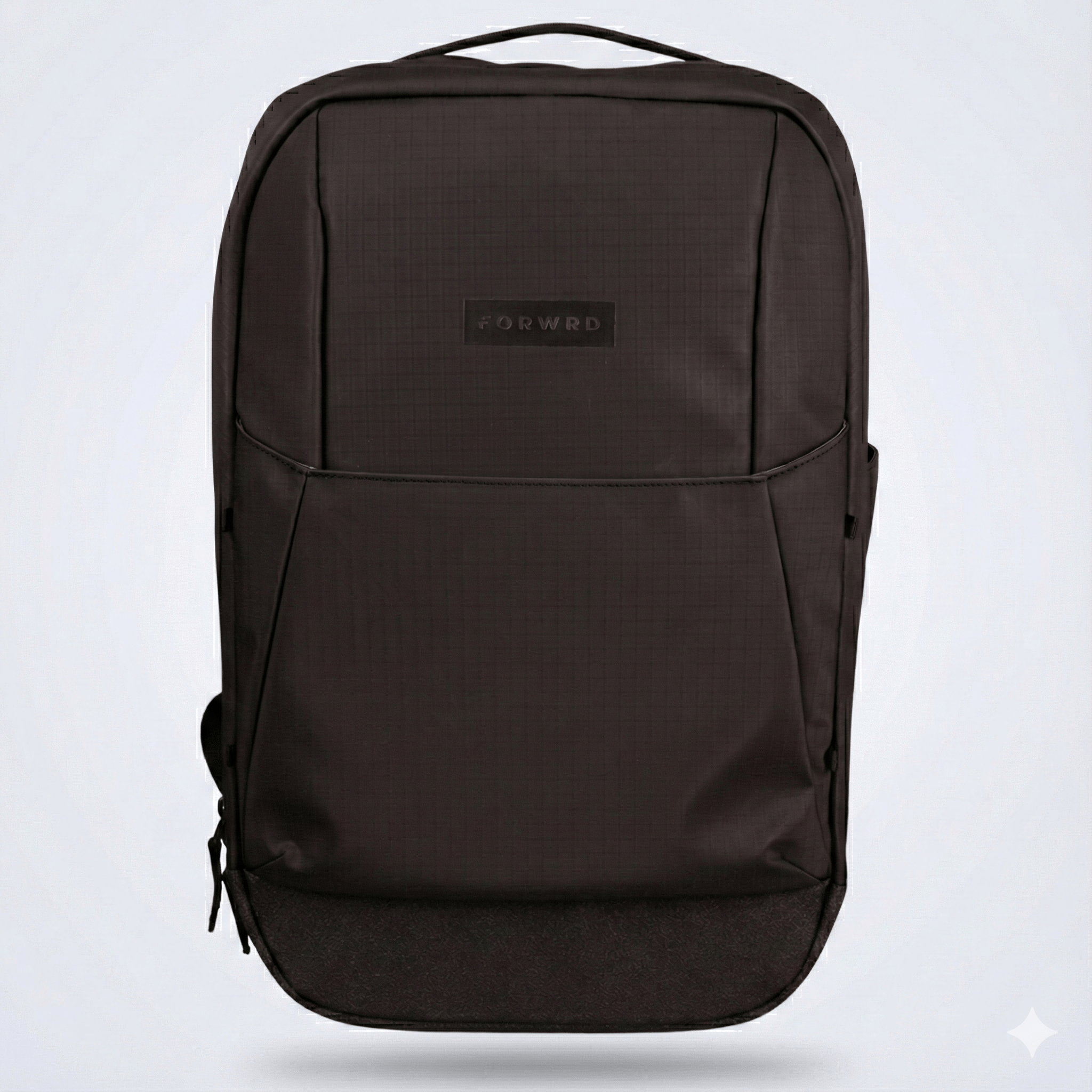 Dark brown pickleball backpack by FORWRD, featuring a subtle grid pattern, front pocket, and embossed logo.
