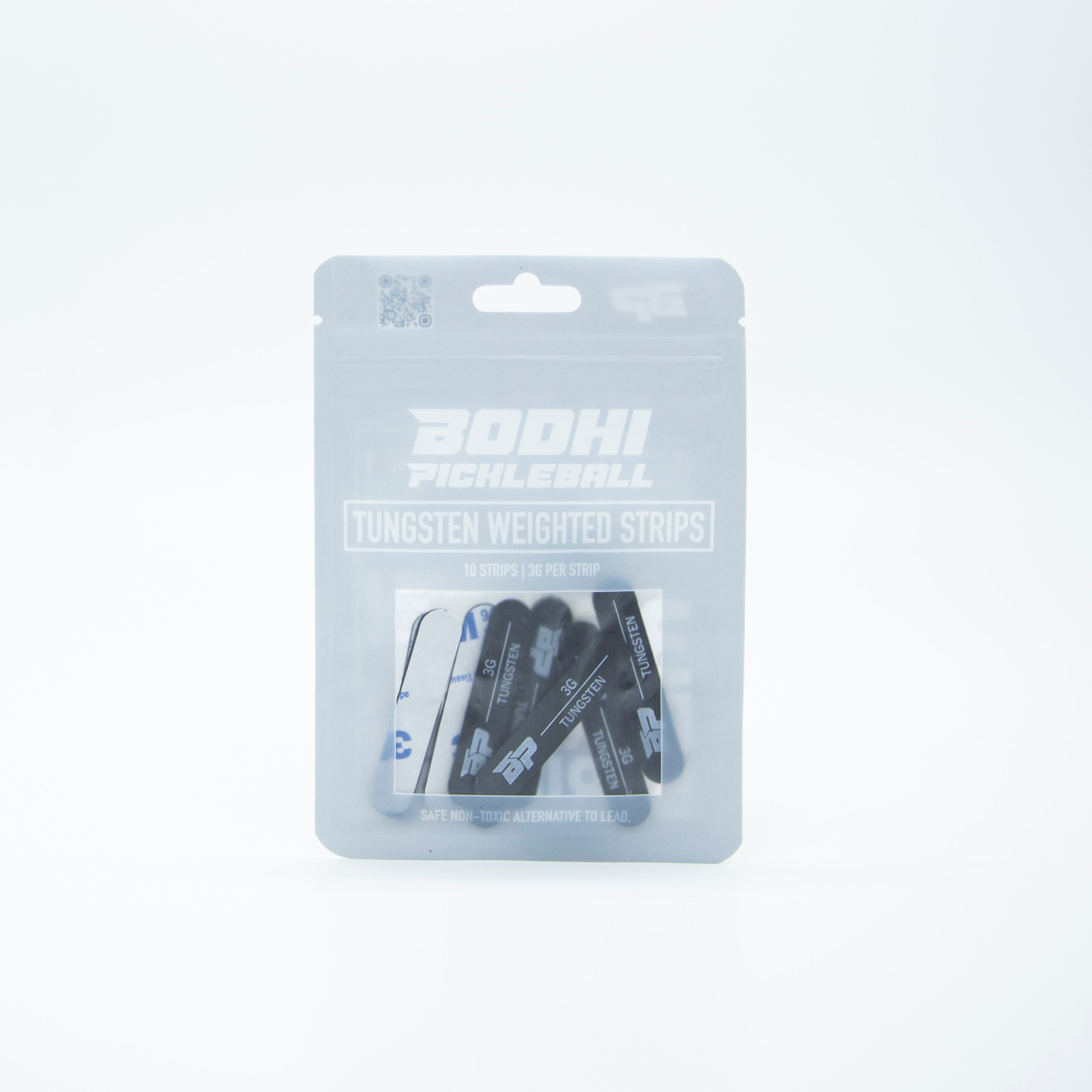 A package of Bodhi Pickleball tungsten weighted strips.