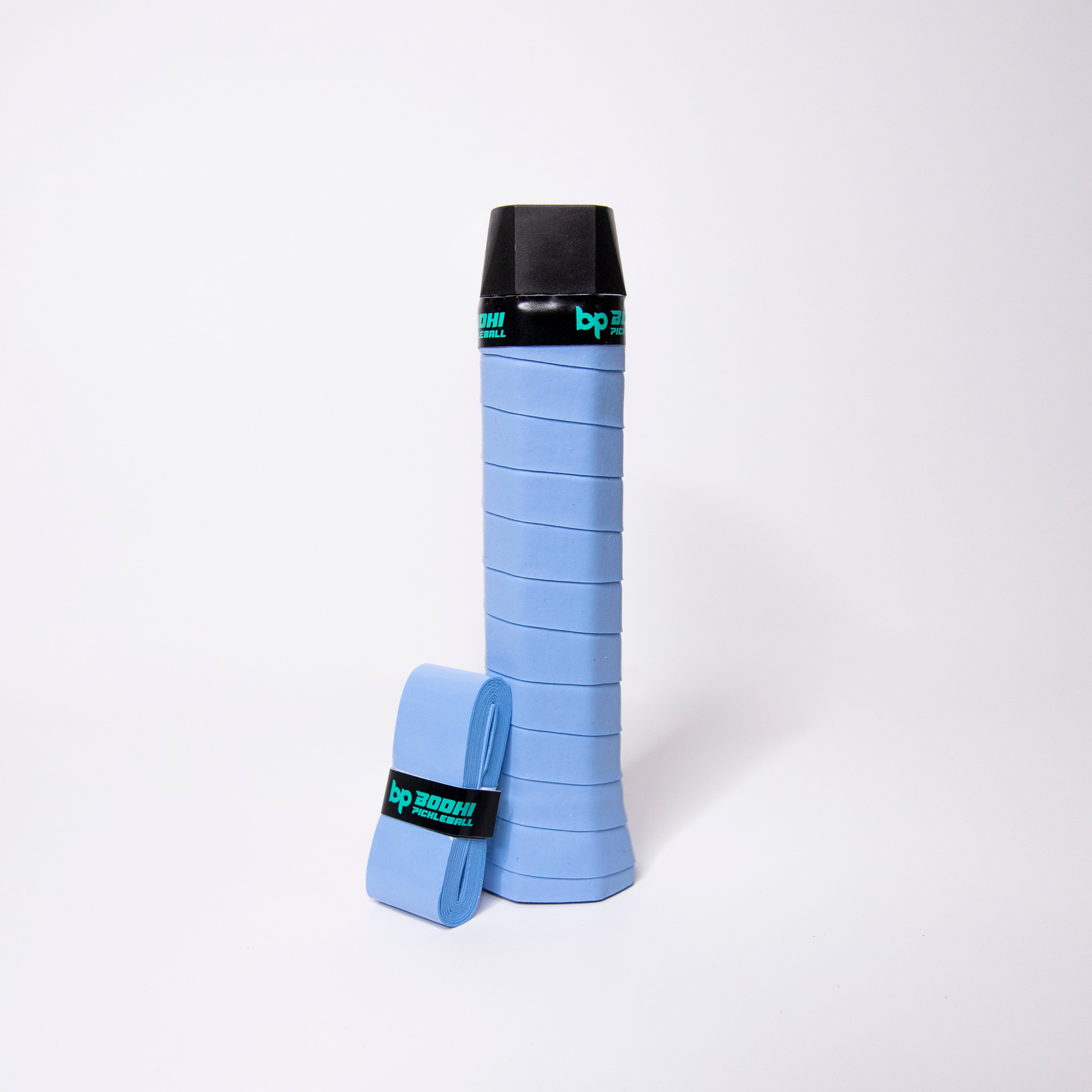 Two light blue, textured, cushioned, pickleball grip wraps.
