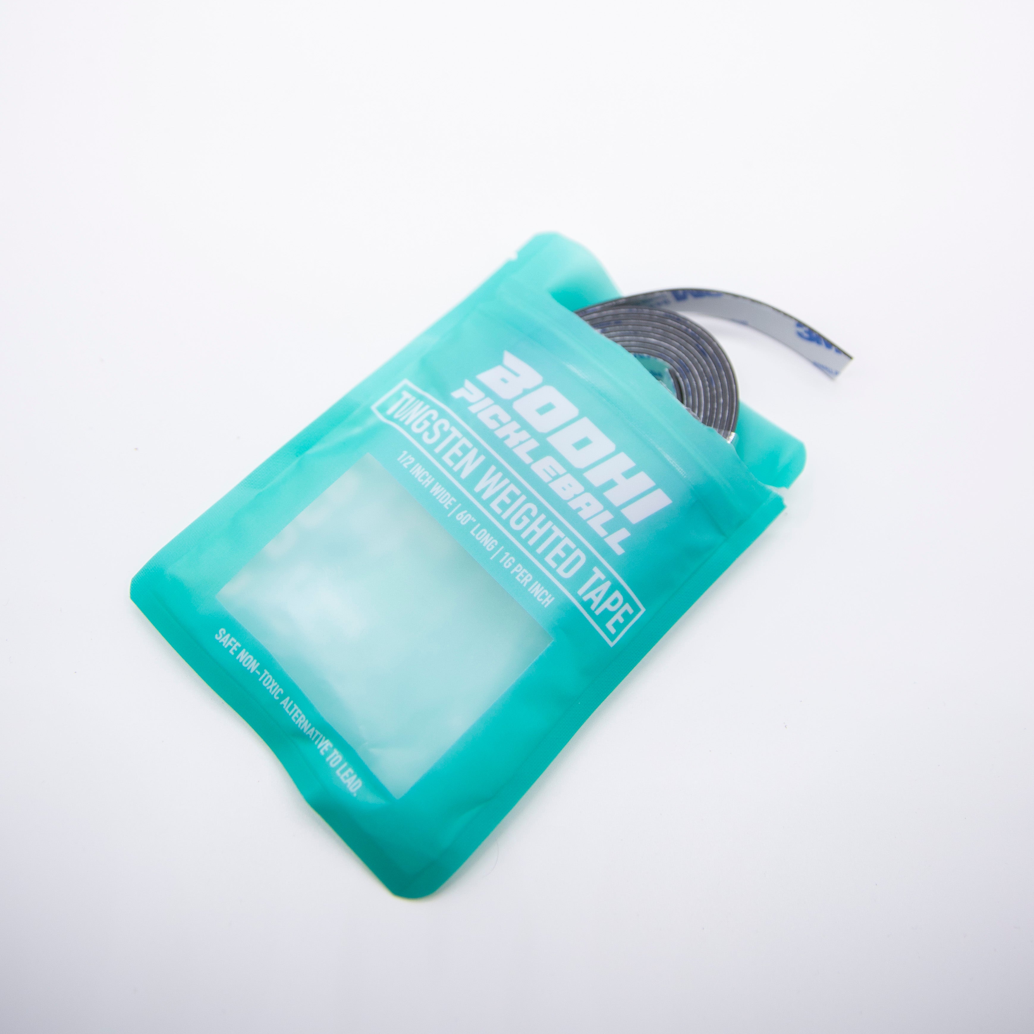 Turquoise bag containing a roll of pickleball tungsten weighted tape.