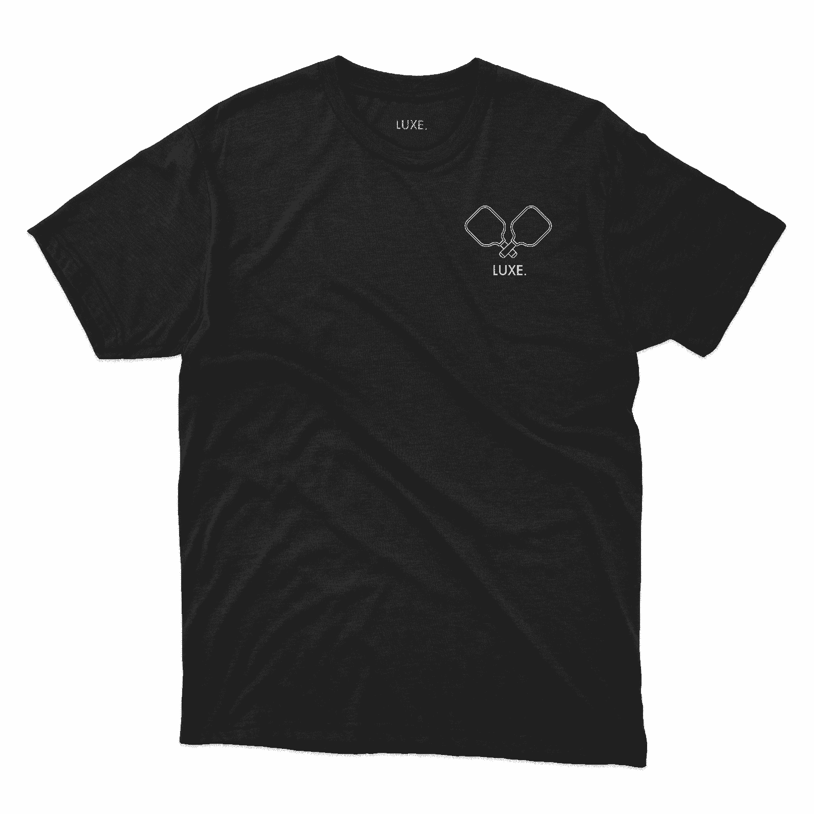 Black t-shirt with white logo.