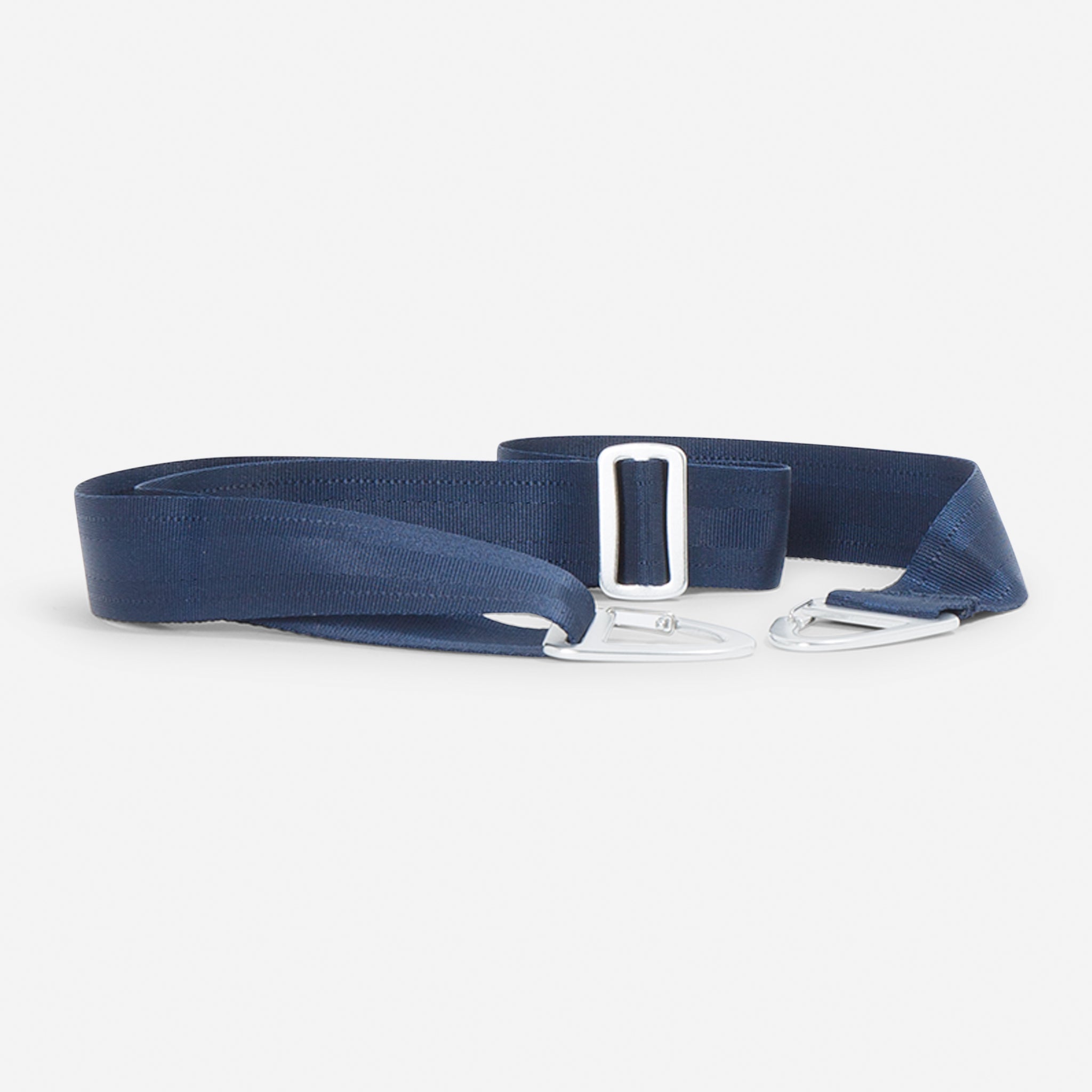 Navy blue web belt with silver hardware.