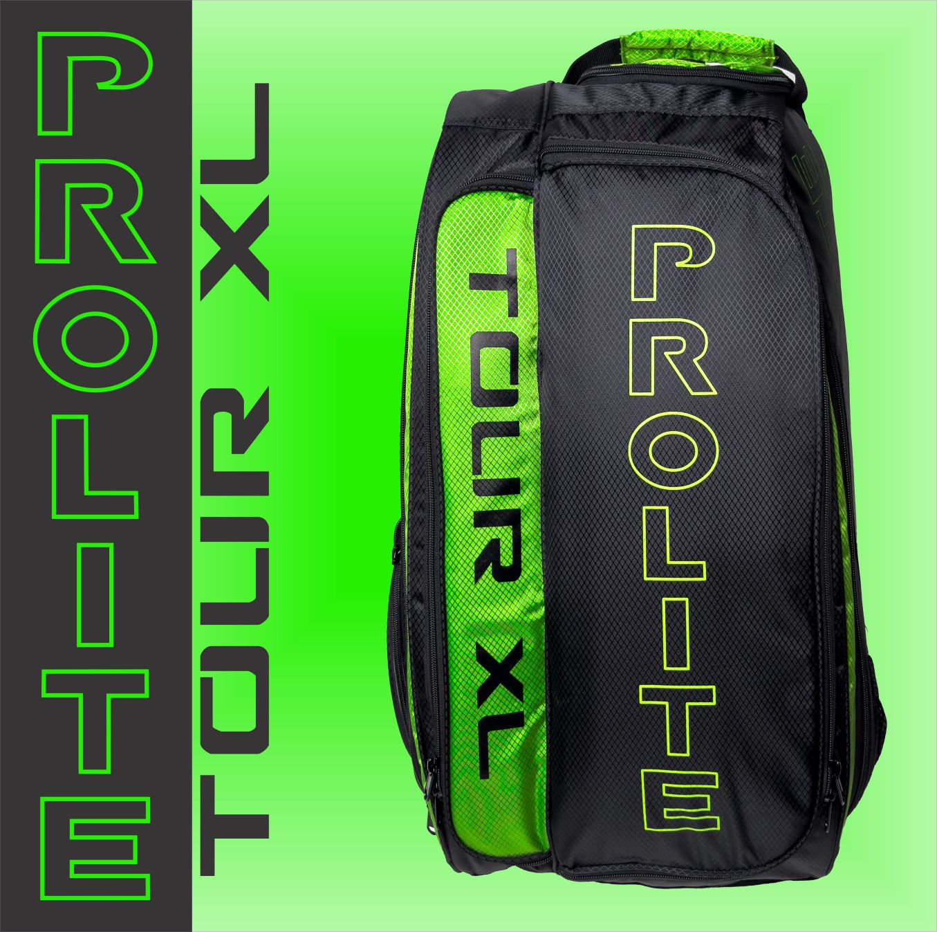 Black and green Prolite Tour XL sports bag.