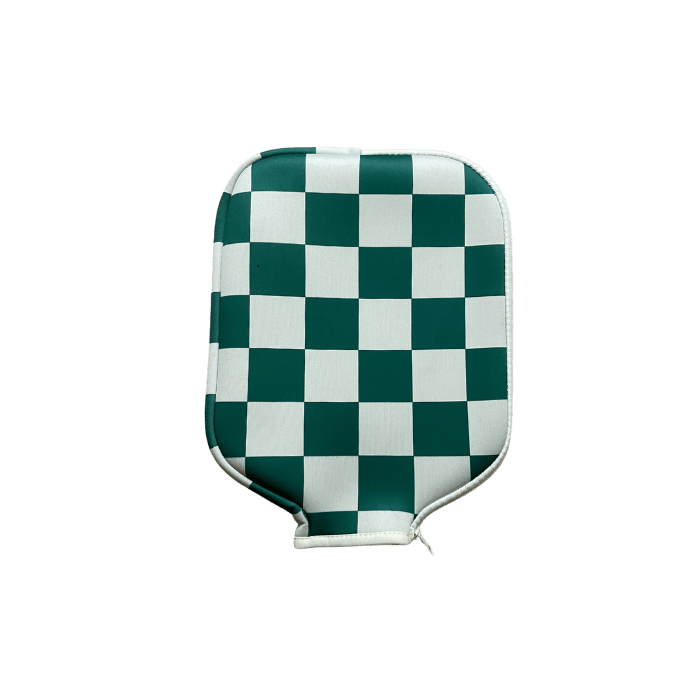 Green and white checkered golf club cover.