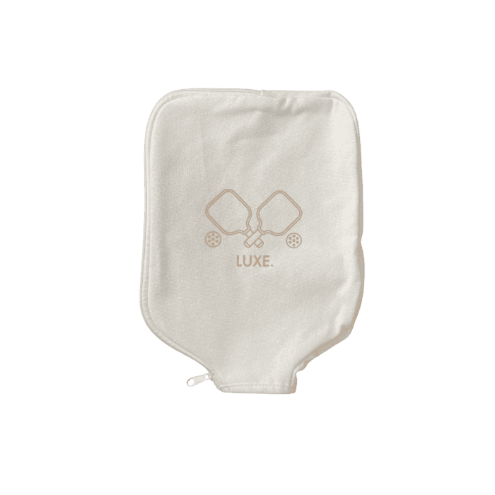 Beige paddle cover with brown logo.