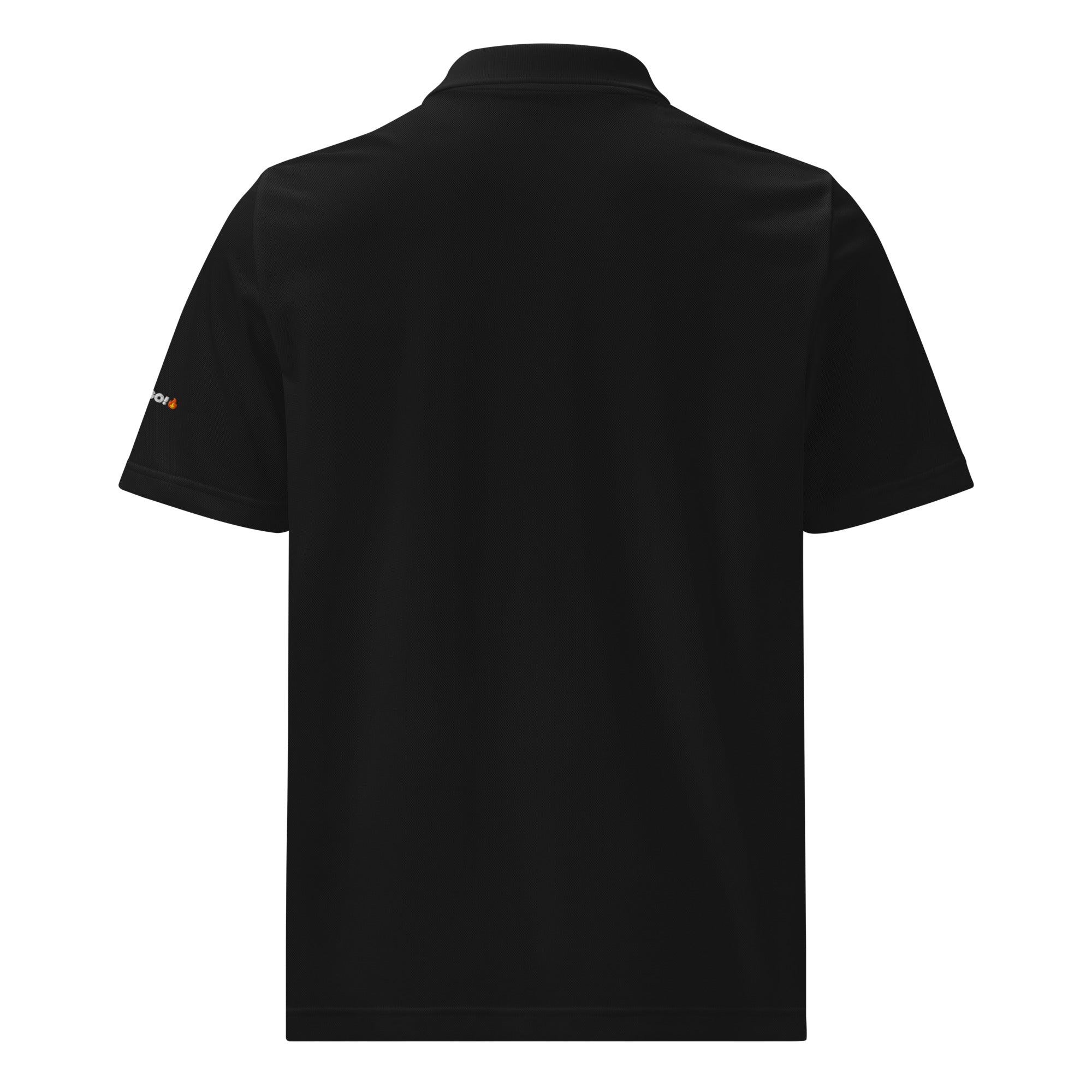 Back view of a black polo shirt.