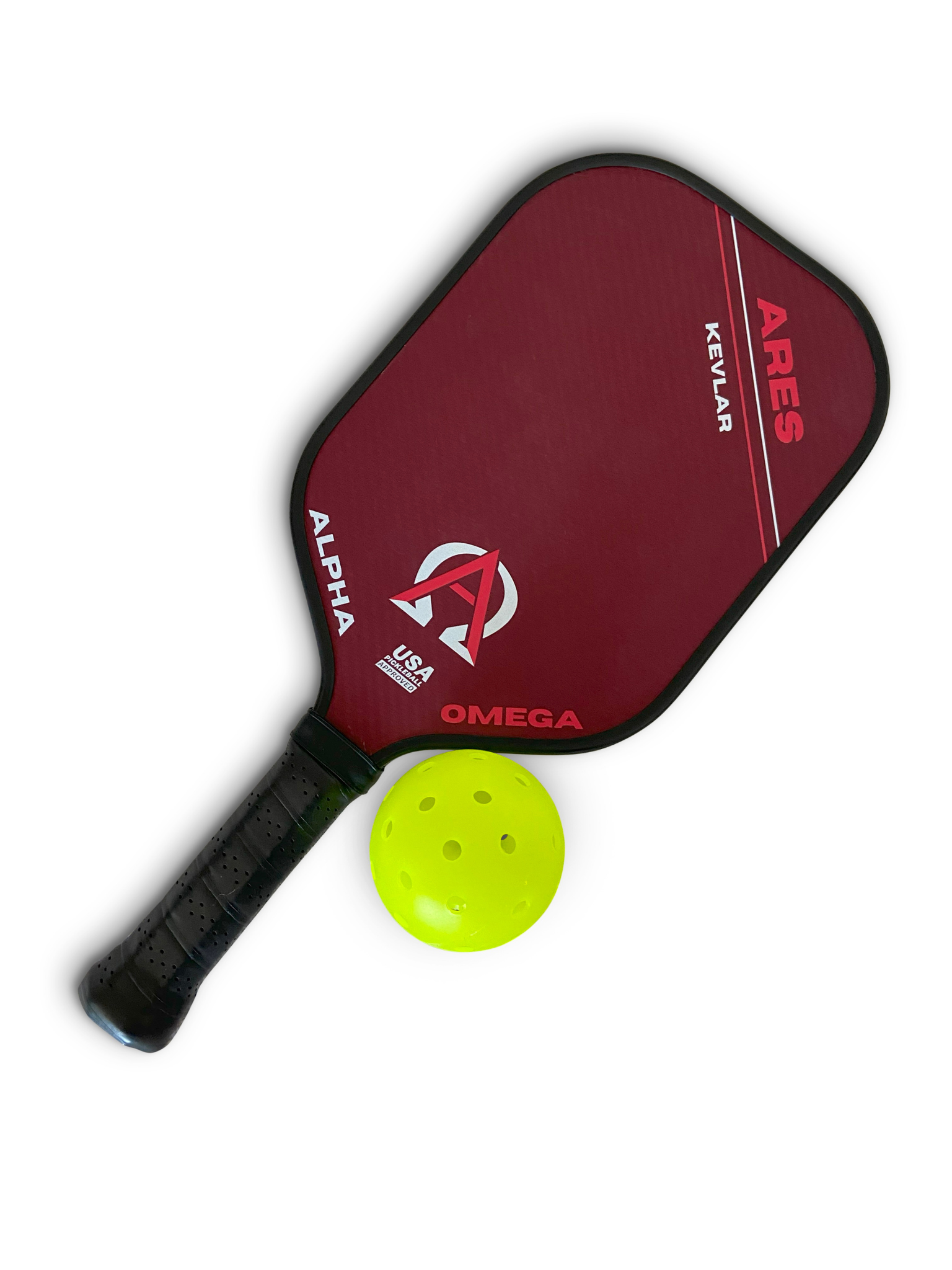 Pickleball paddle and ball.