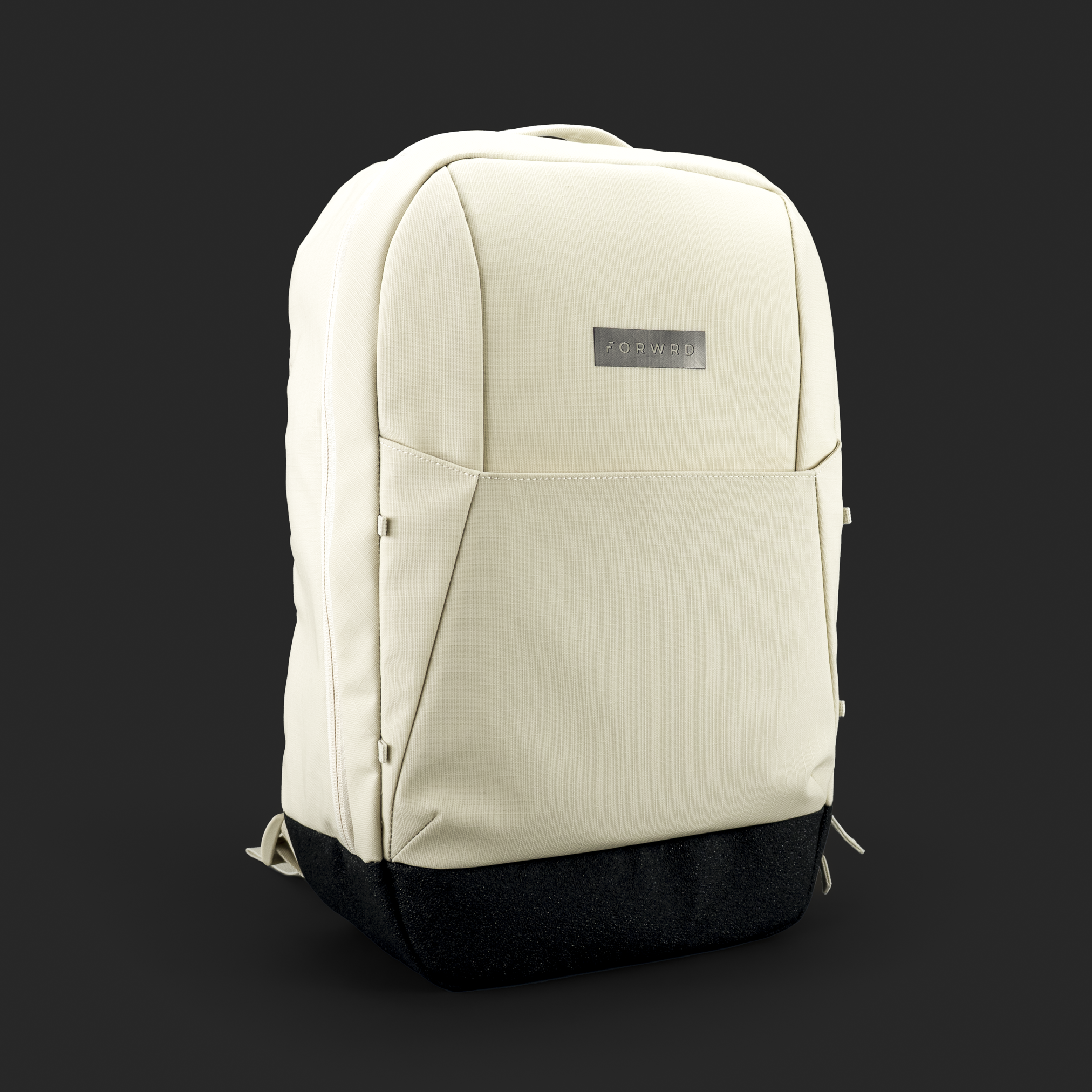 An off-white backpack with a black base.