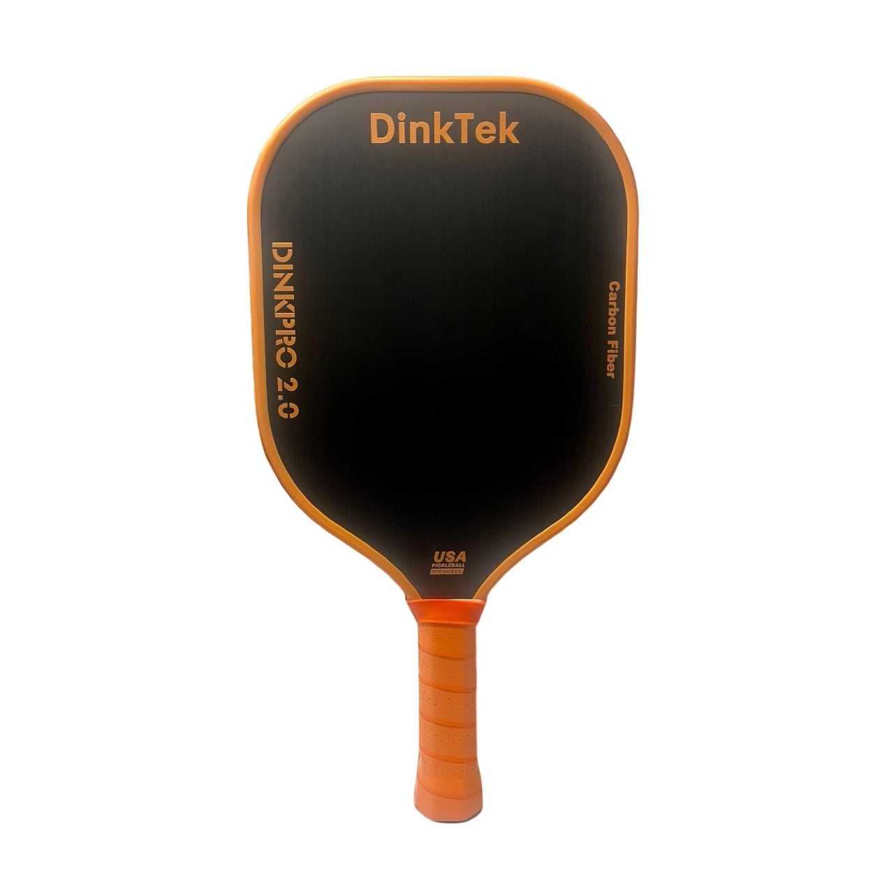 Black and orange DinkTek pickleball paddle.