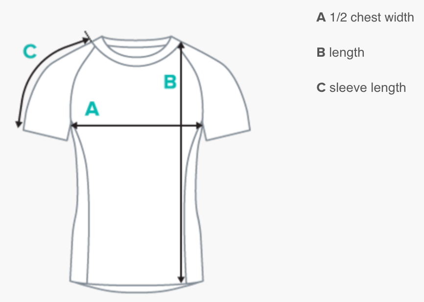 T-shirt with measurements.