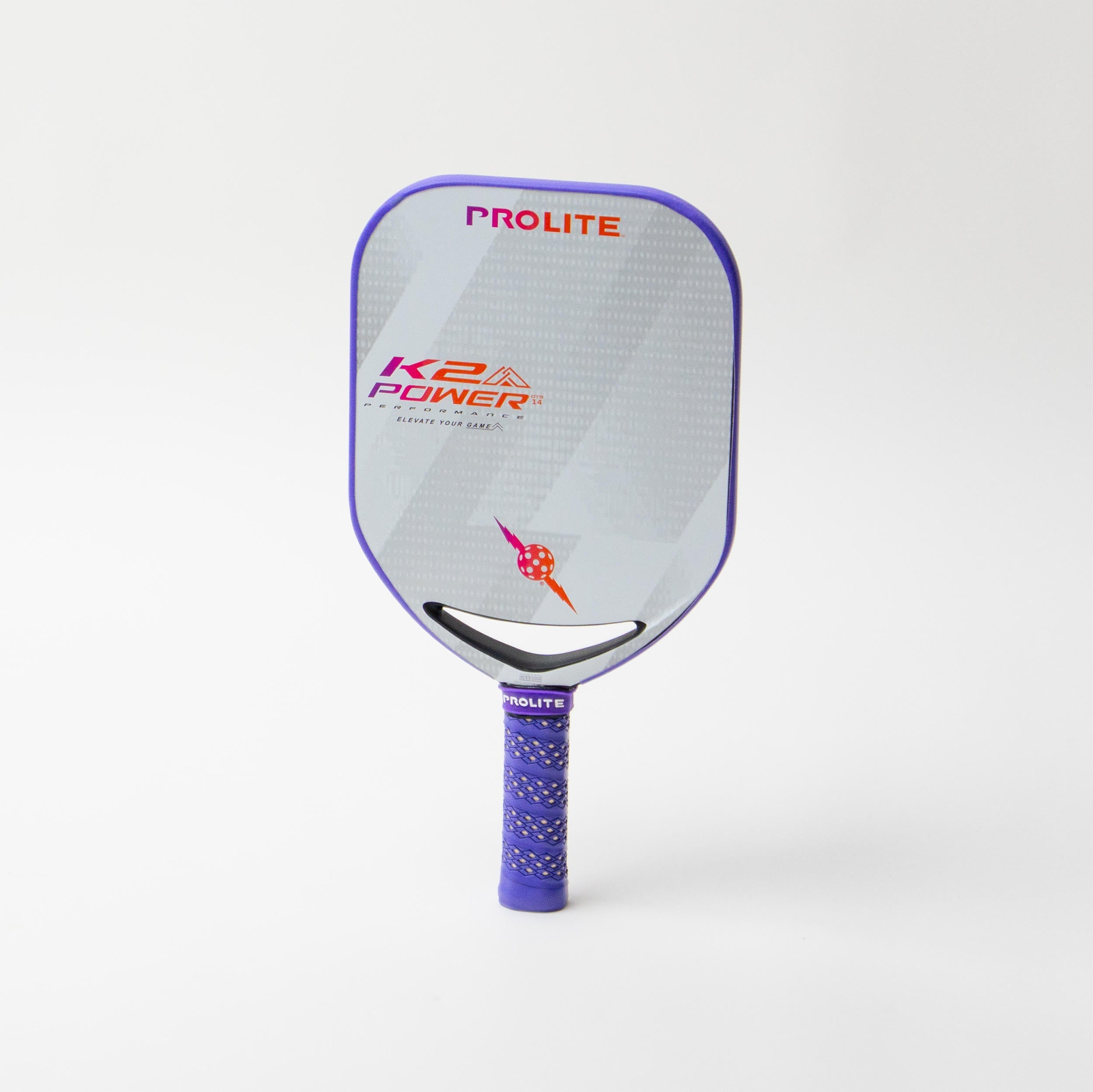 Purple pickleball paddle with a white face.