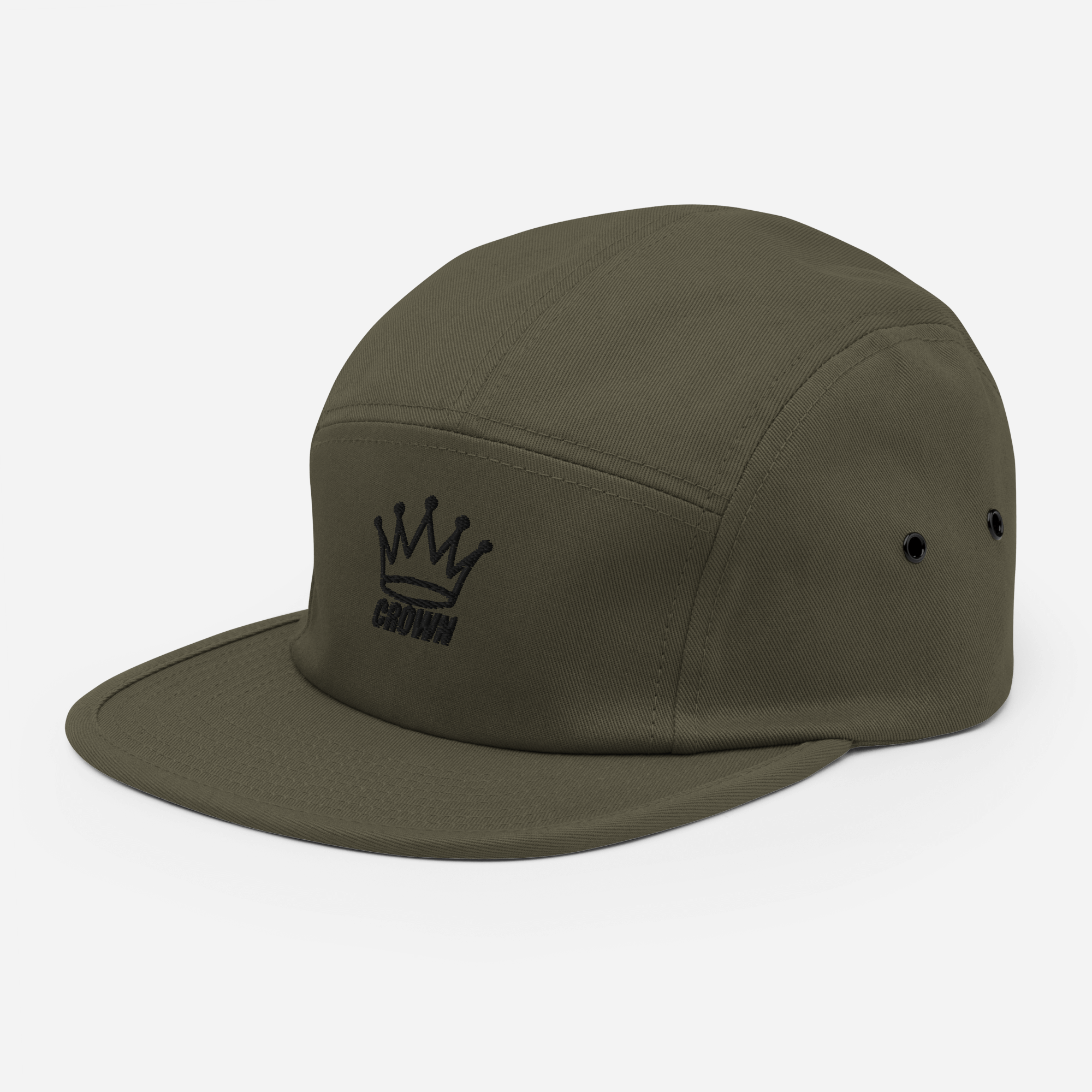 Olive green cap with a black crown emblem.