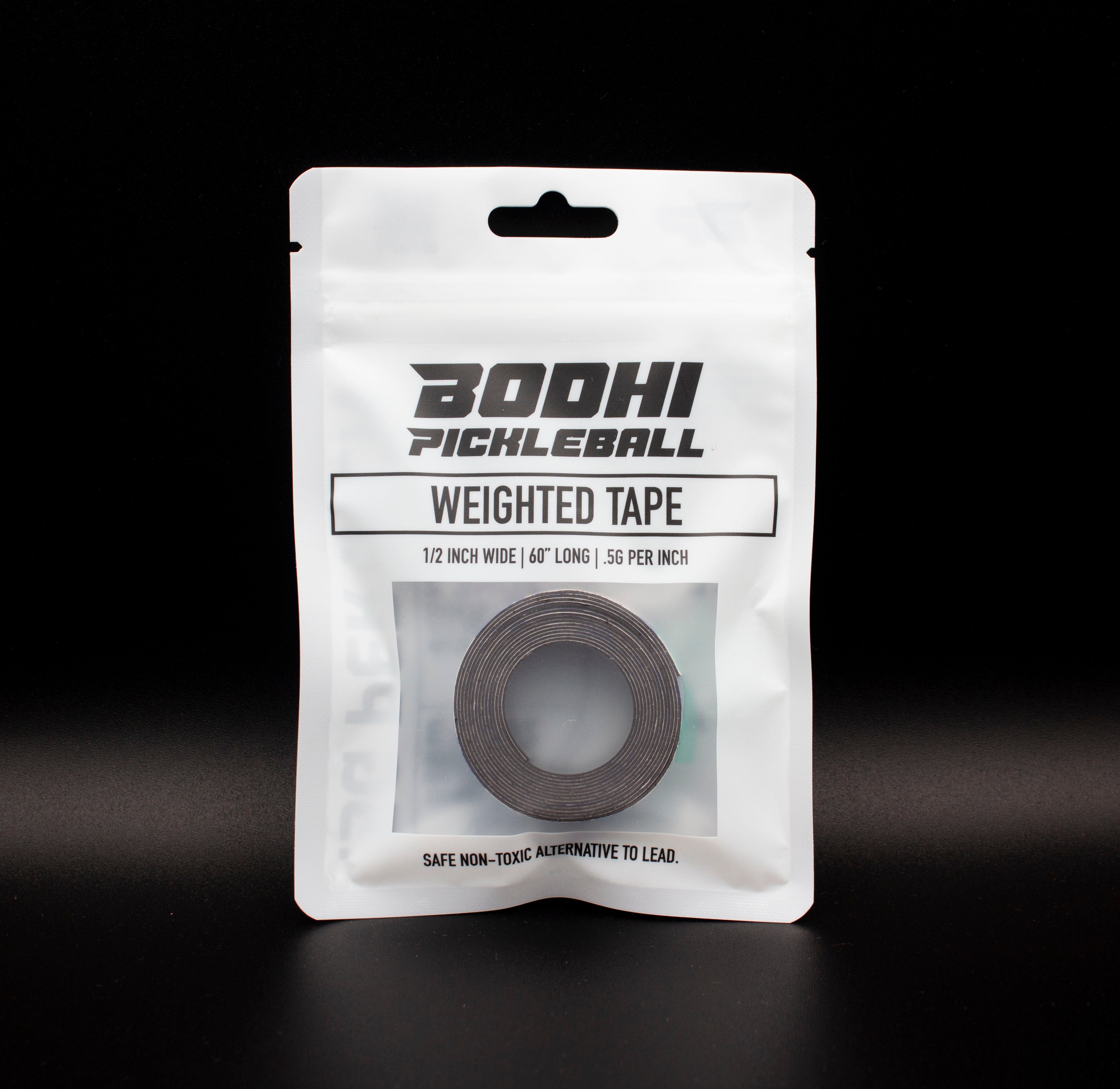 Black coiled weighted tape by Bodhi Performance inside white retail packaging with a clear window.