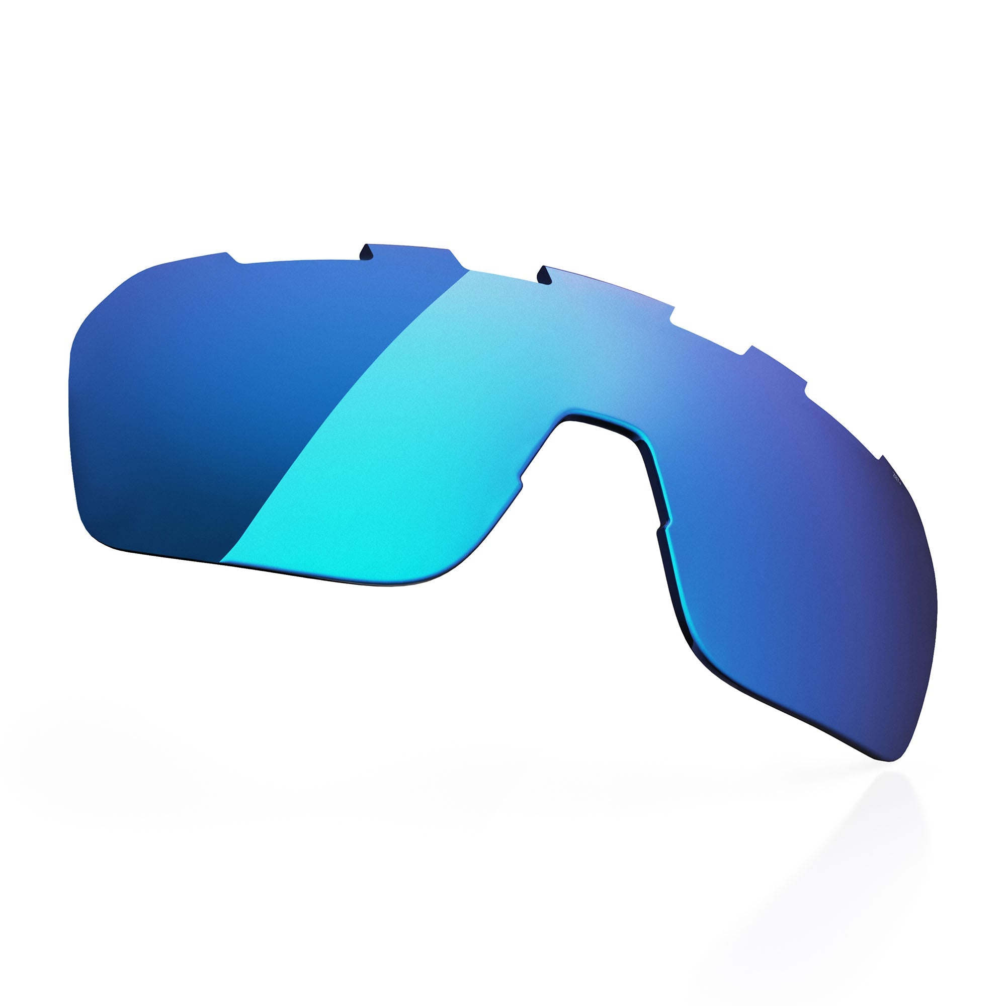 Blue and turquoise mirrored sunglass lens.