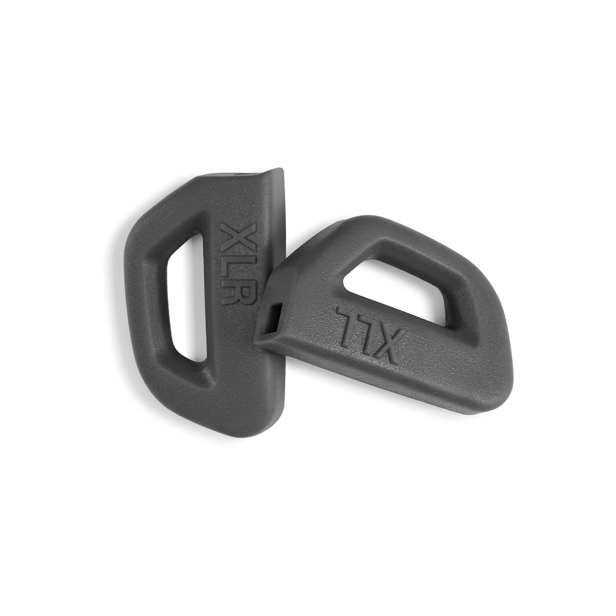 Dark gray ergonomic nose pads by BRIOTI, one embossed 'XLR' and the other 'XLL'.