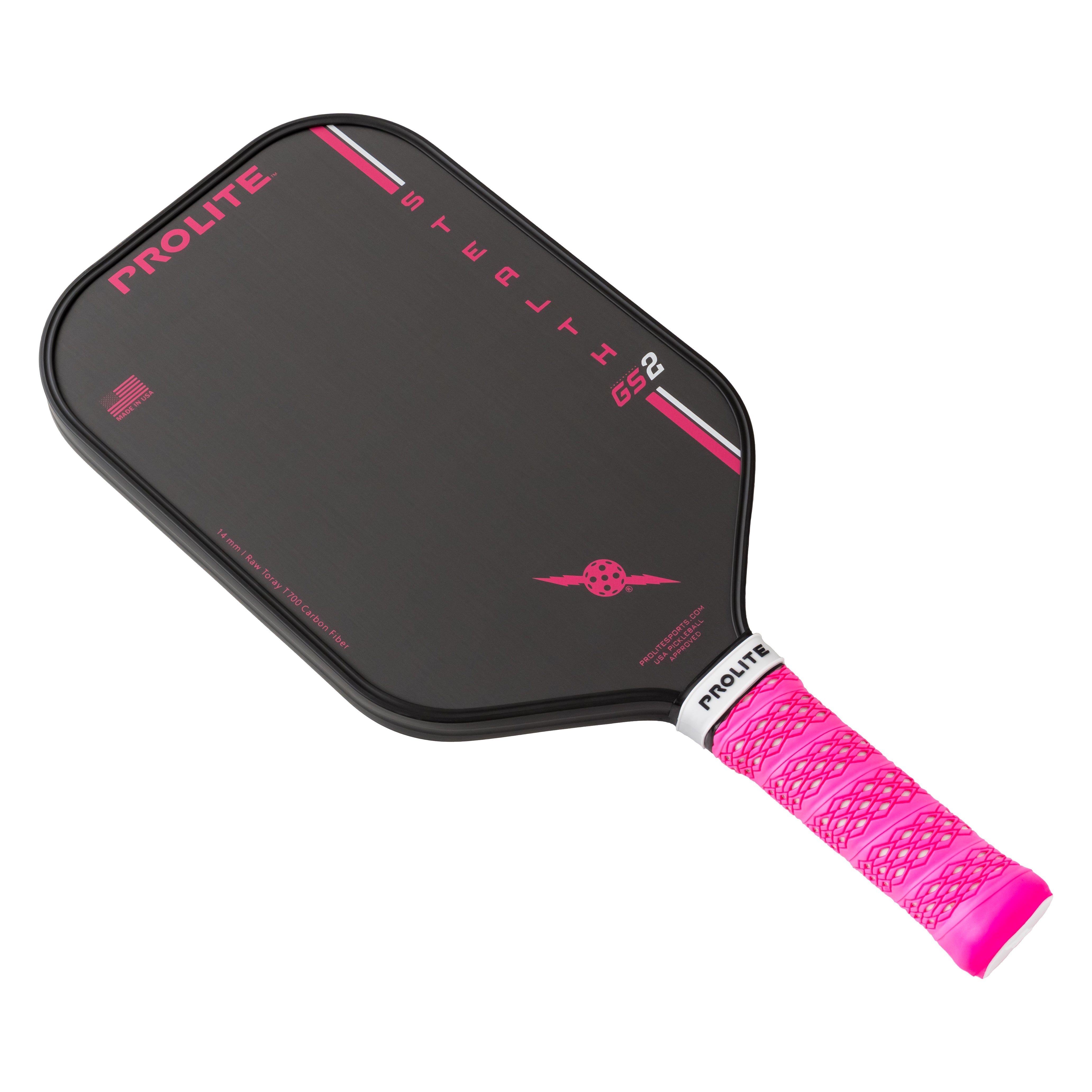 Black Prolite Stealth GS2 pickleball paddle with pink grip.
