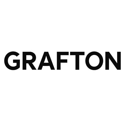 Black 'GRAFTON' logo on a white background