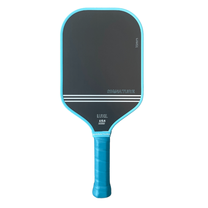 Blue and black pickleball paddle.