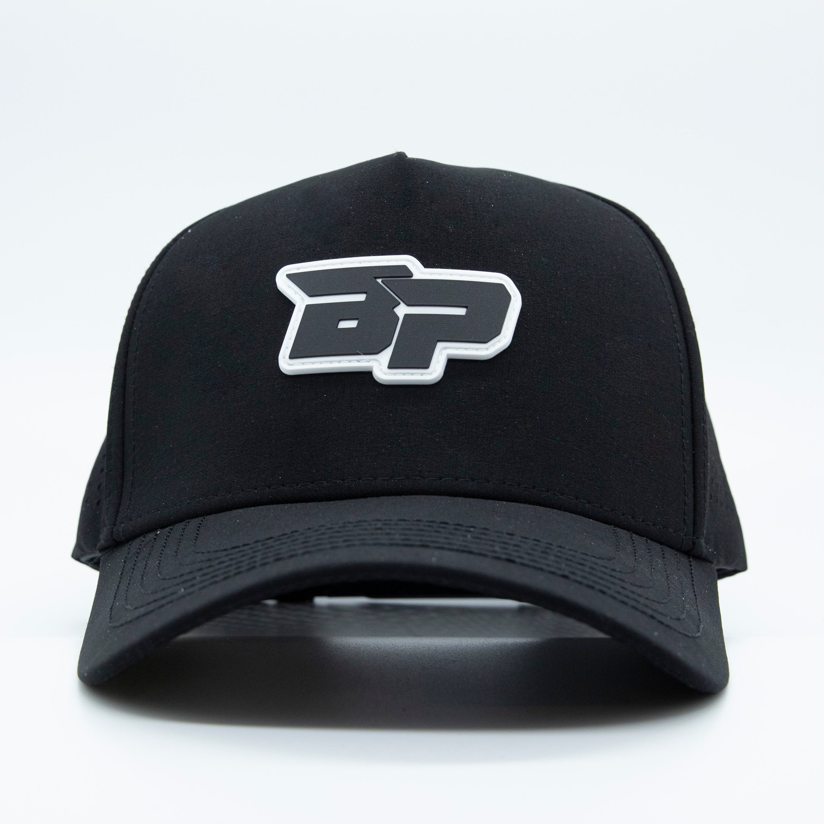 Black baseball cap with white logo.