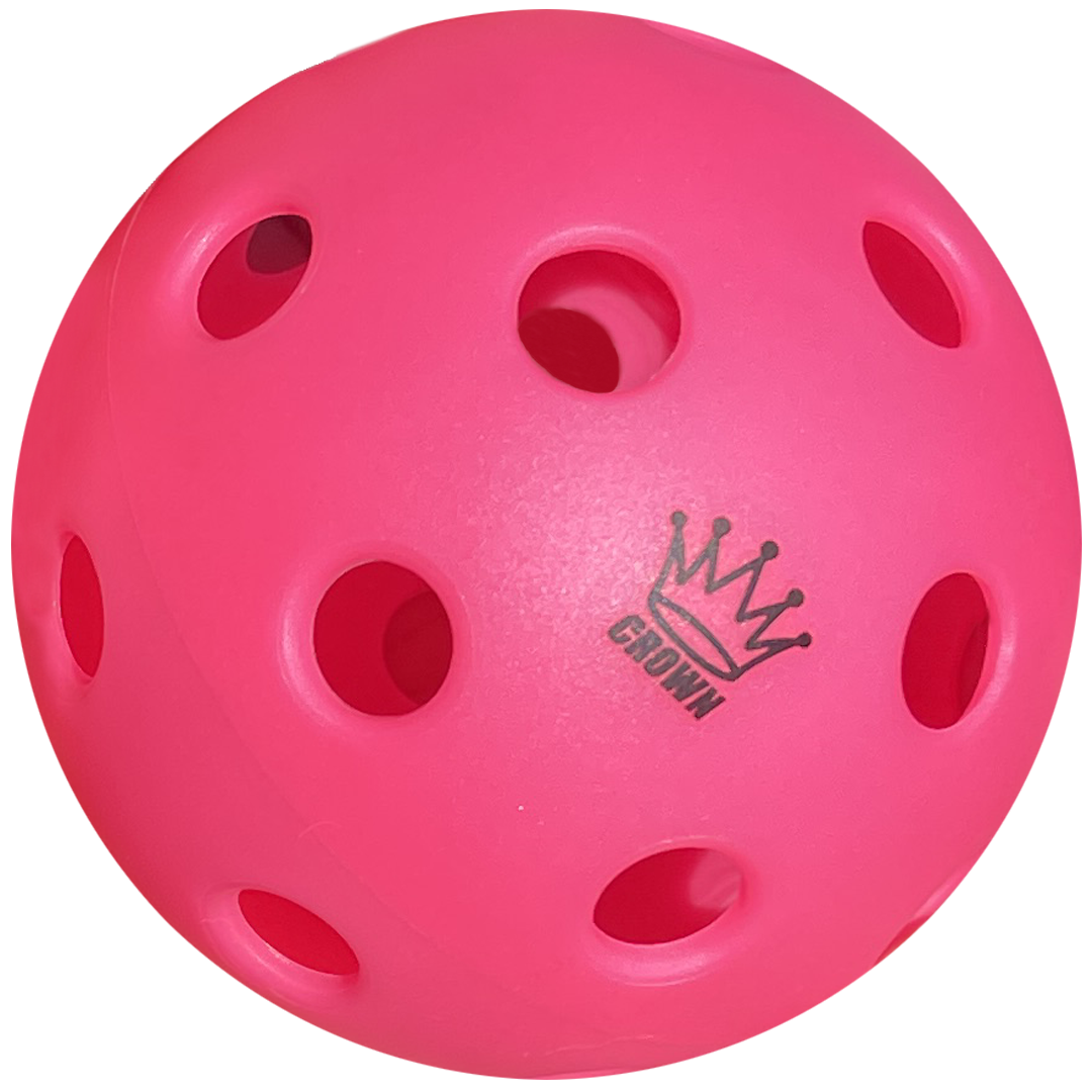 Pink wiffle ball with black crown logo.