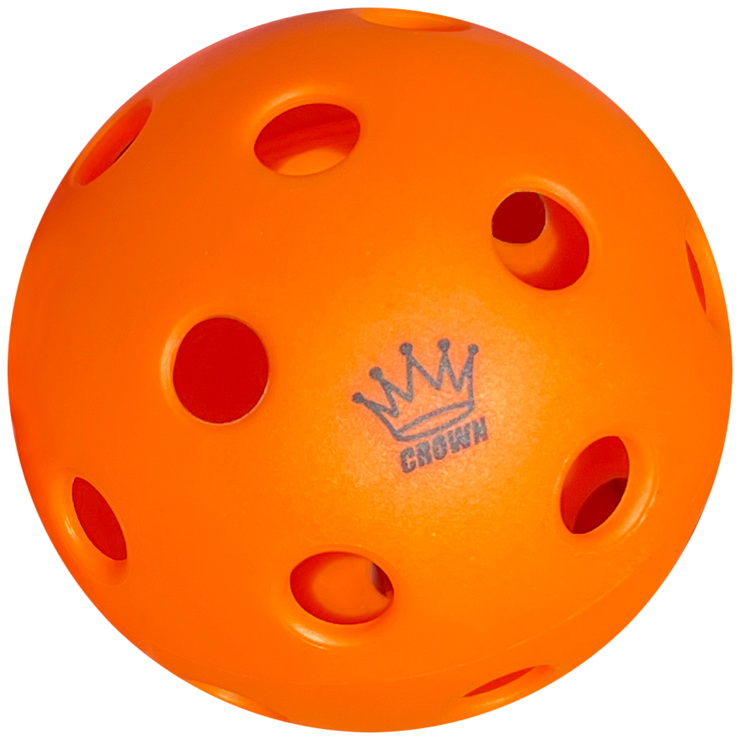 Orange wiffle ball with crown logo.
