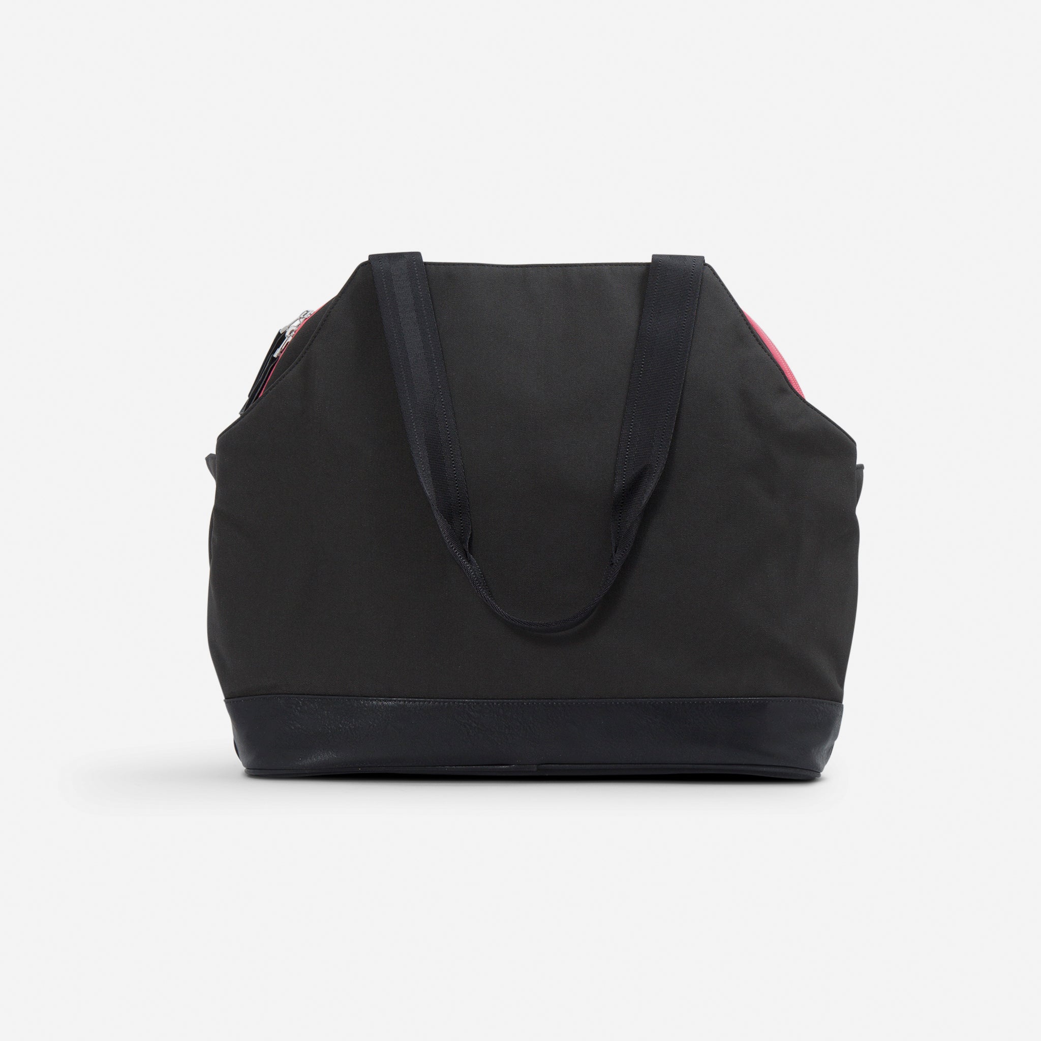 Black Pickleball Duffel & Tote by Doubletake, with a structured bottom, webbing straps, and pink-lined top zipper.