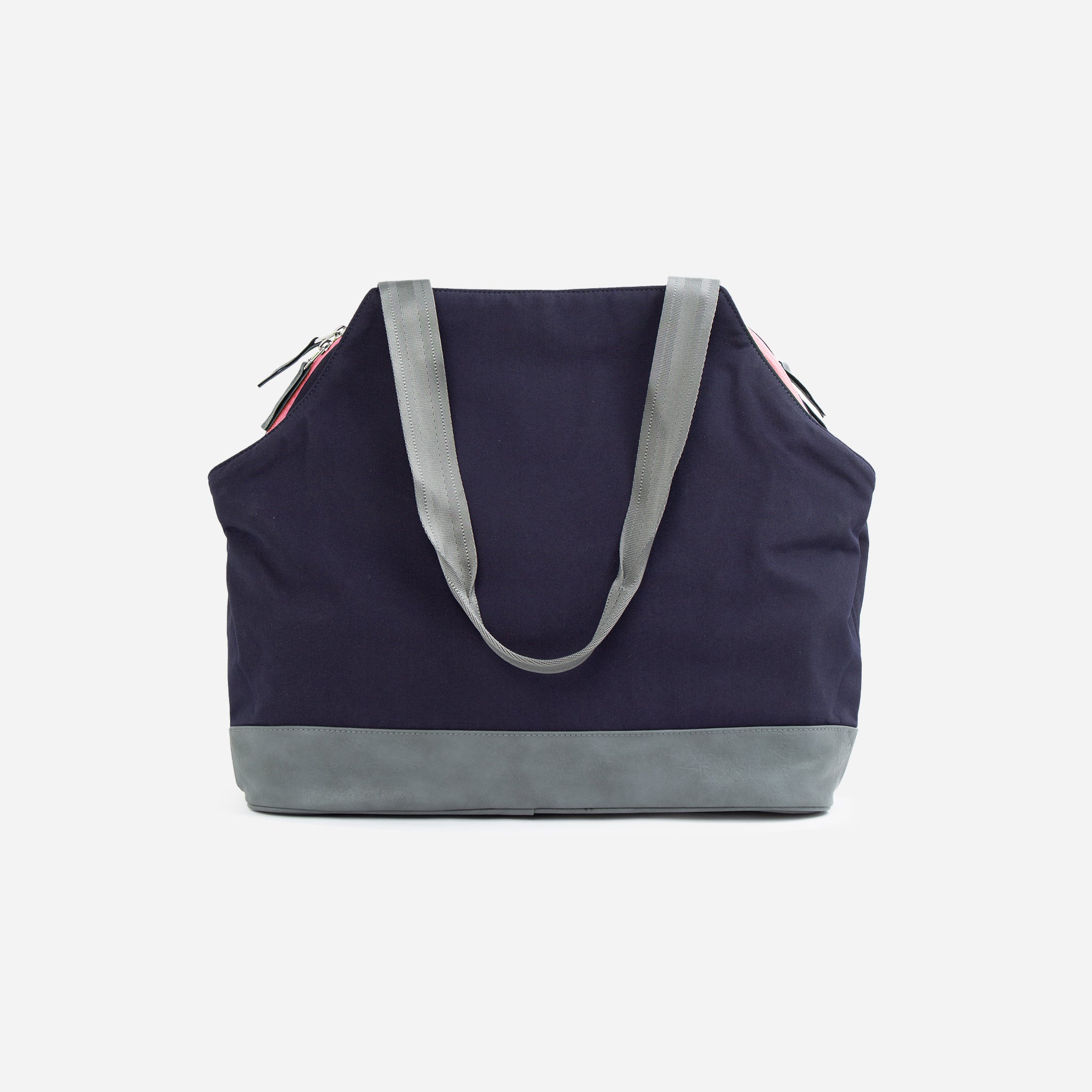 Navy blue Pickleball Duffel & Tote by Doubletake with a grey base and straps, featuring pink zipper accents on the sides.