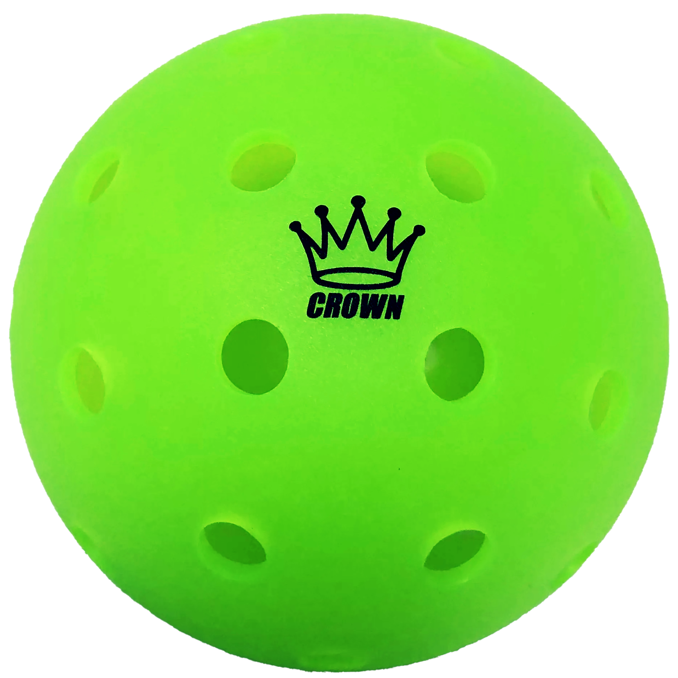 Green pickleball with "CROWN" logo.