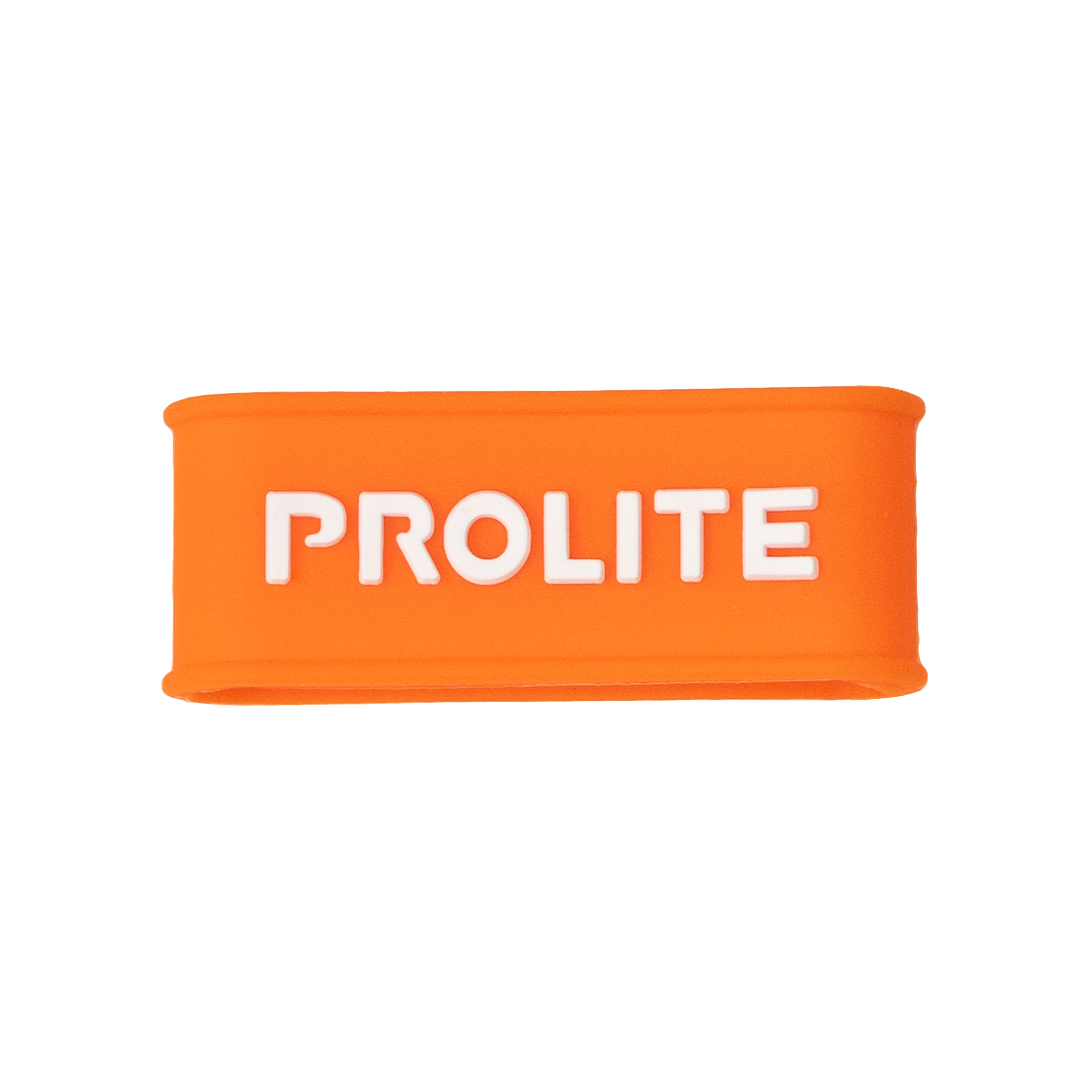Orange Prolite band with white lettering.