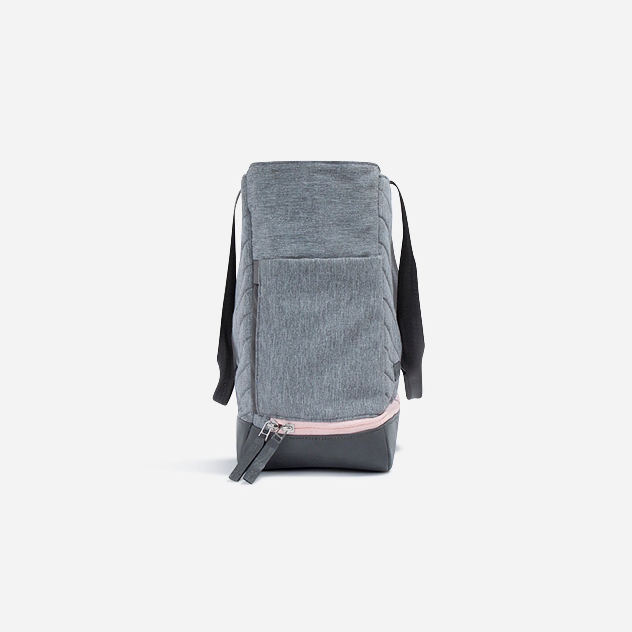 Grey heathered tennis tote with a dark bottom and pink zipper by Doubletake, featuring a front pocket and black shoulder straps.