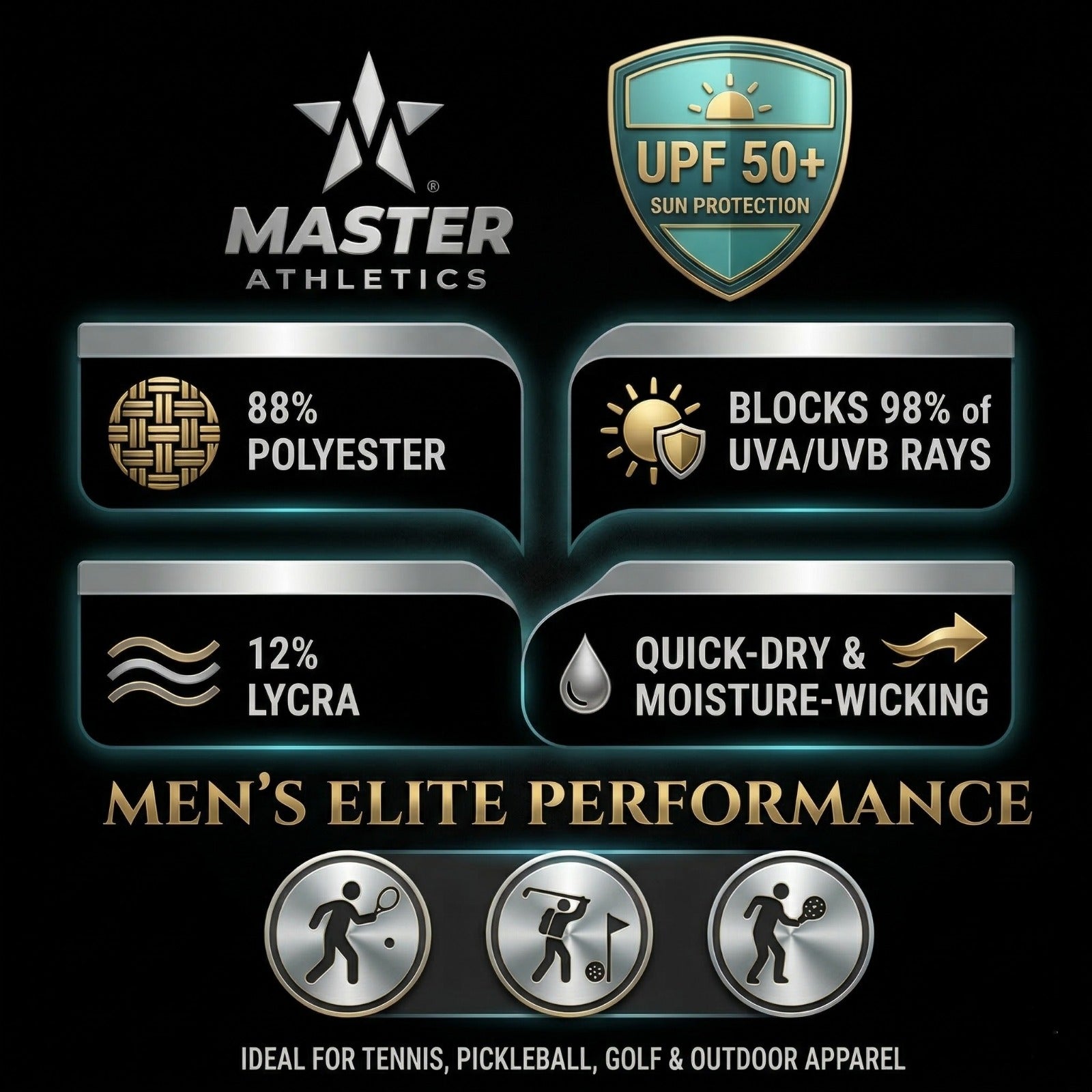 Master Athletics Men's Elite Performance Stretch Crew - UPF 50+