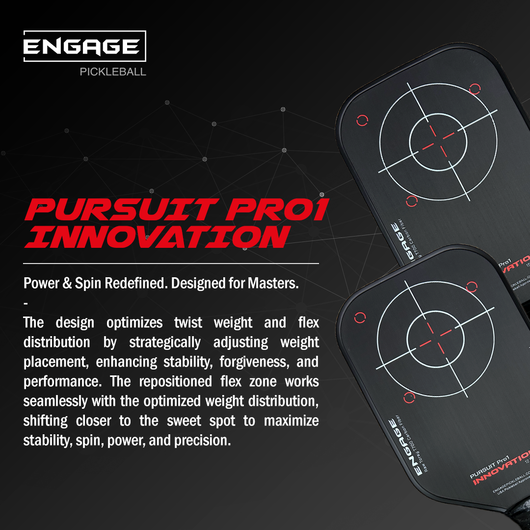 Black Pursuit Pro1 Innovation pickleball paddles by EngagePickleball, featuring white target graphics and red crosshairs.