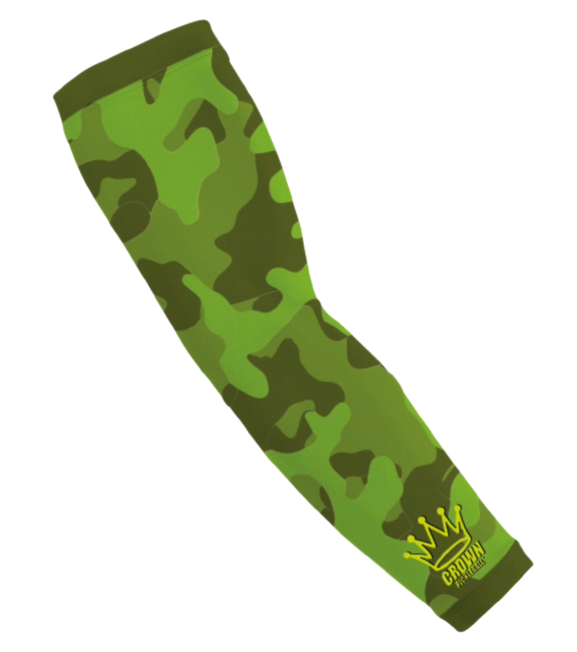 Camouflage print pickleball arm sleeve with logo.
