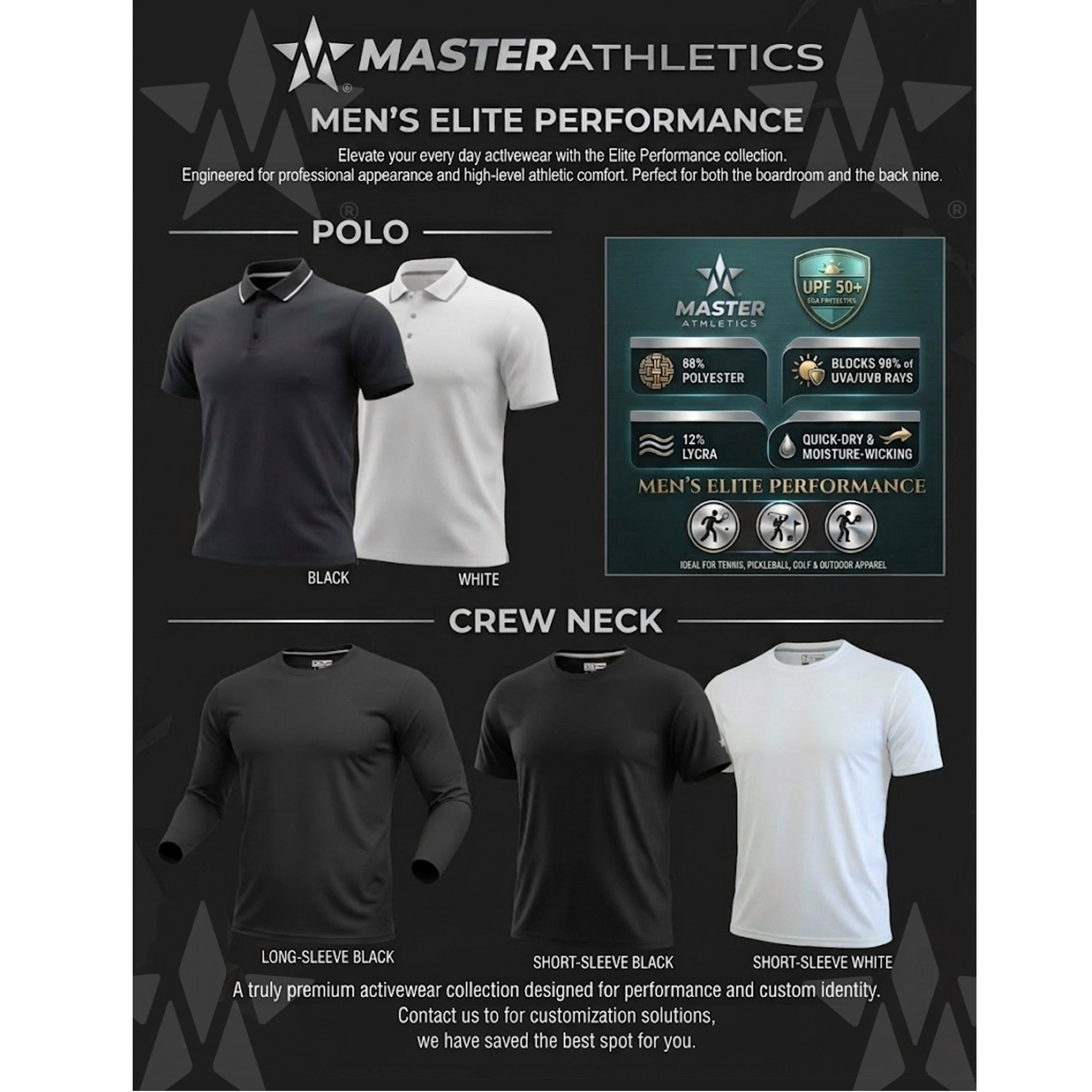 Master Athletics Men's Elite Performance Stretch Crew - UPF 50+