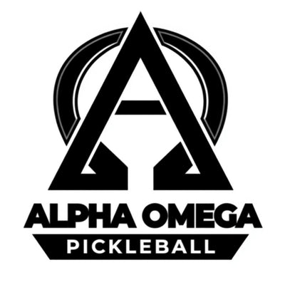 Alpha Omega Pickleball logo with stylized letter 'A' and 'Omega' symbol on a white background.