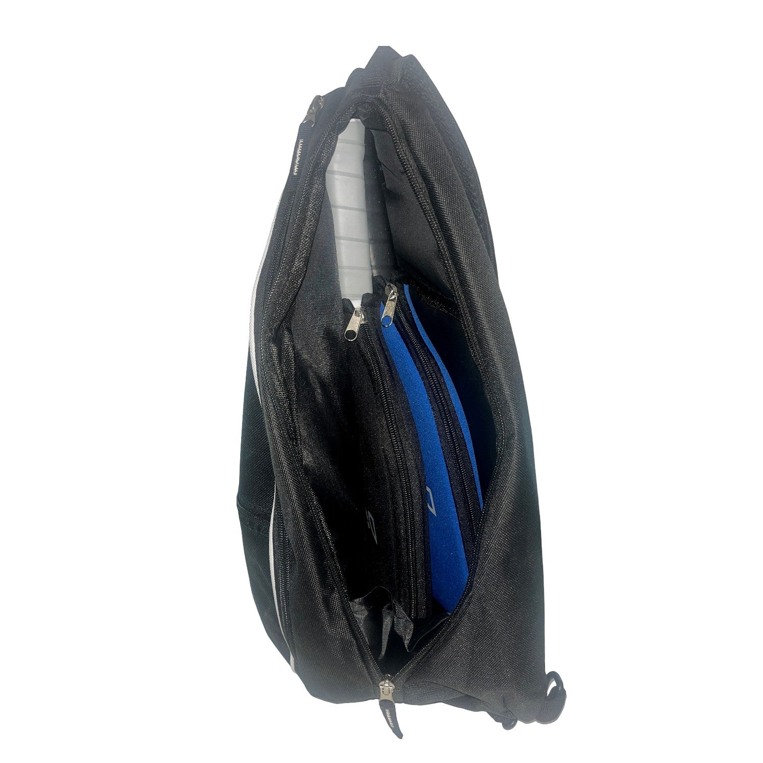 Black and blue racket bag.