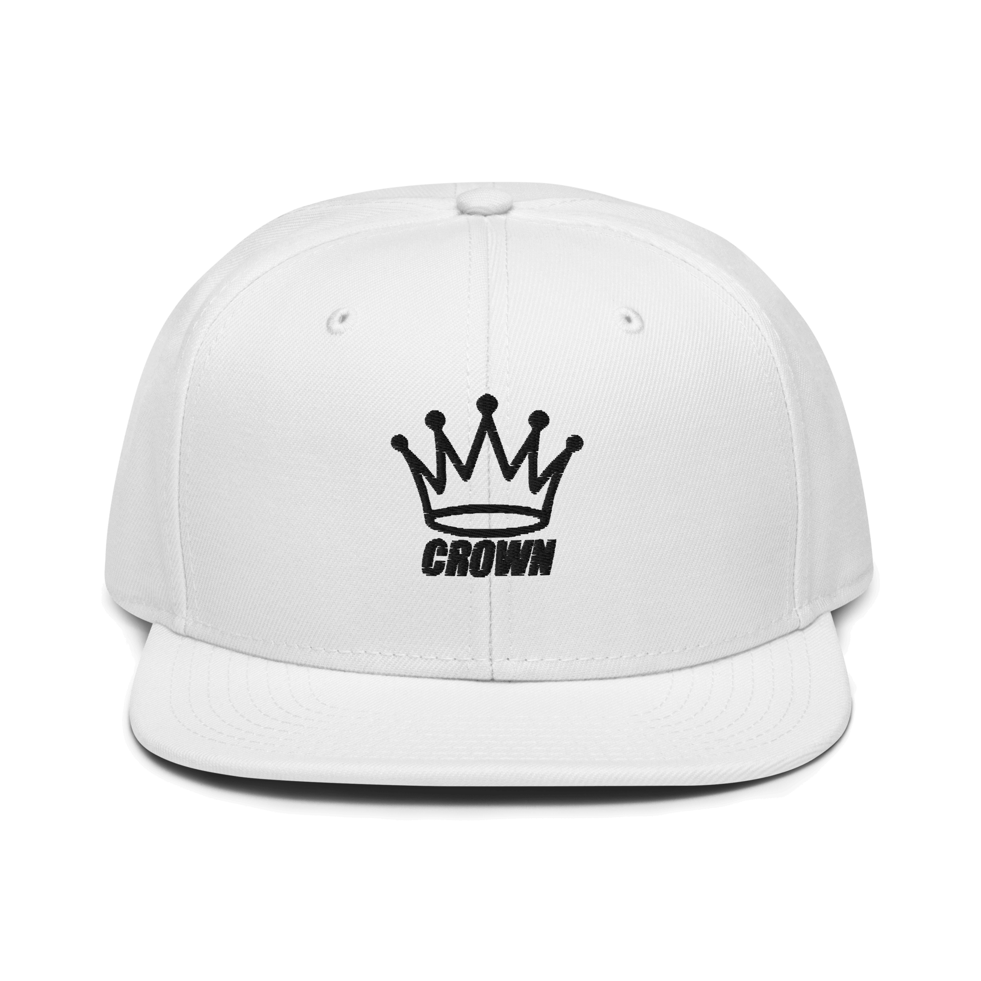White hat with a black crown logo on the front.