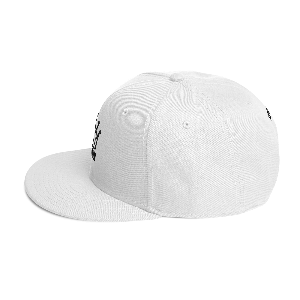 White baseball cap with a flat brim.