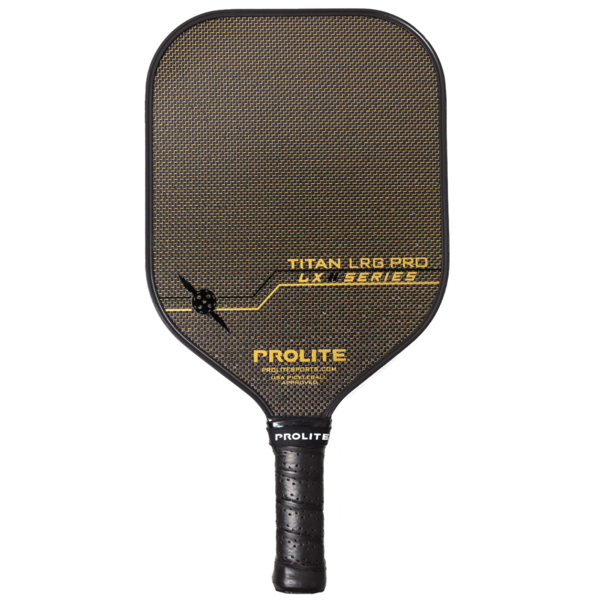 Black and gold pickleball paddle.