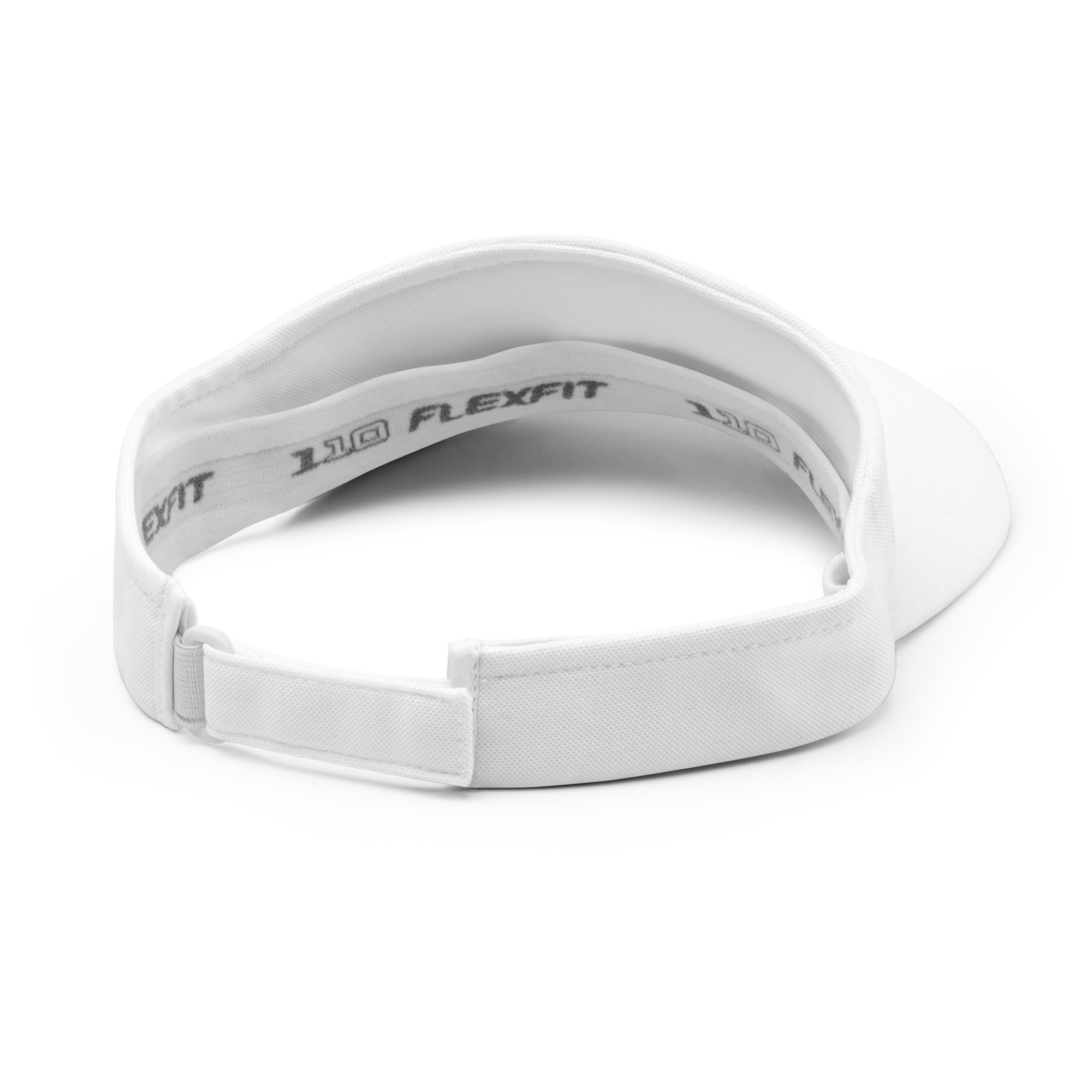 White visor with adjustable strap.